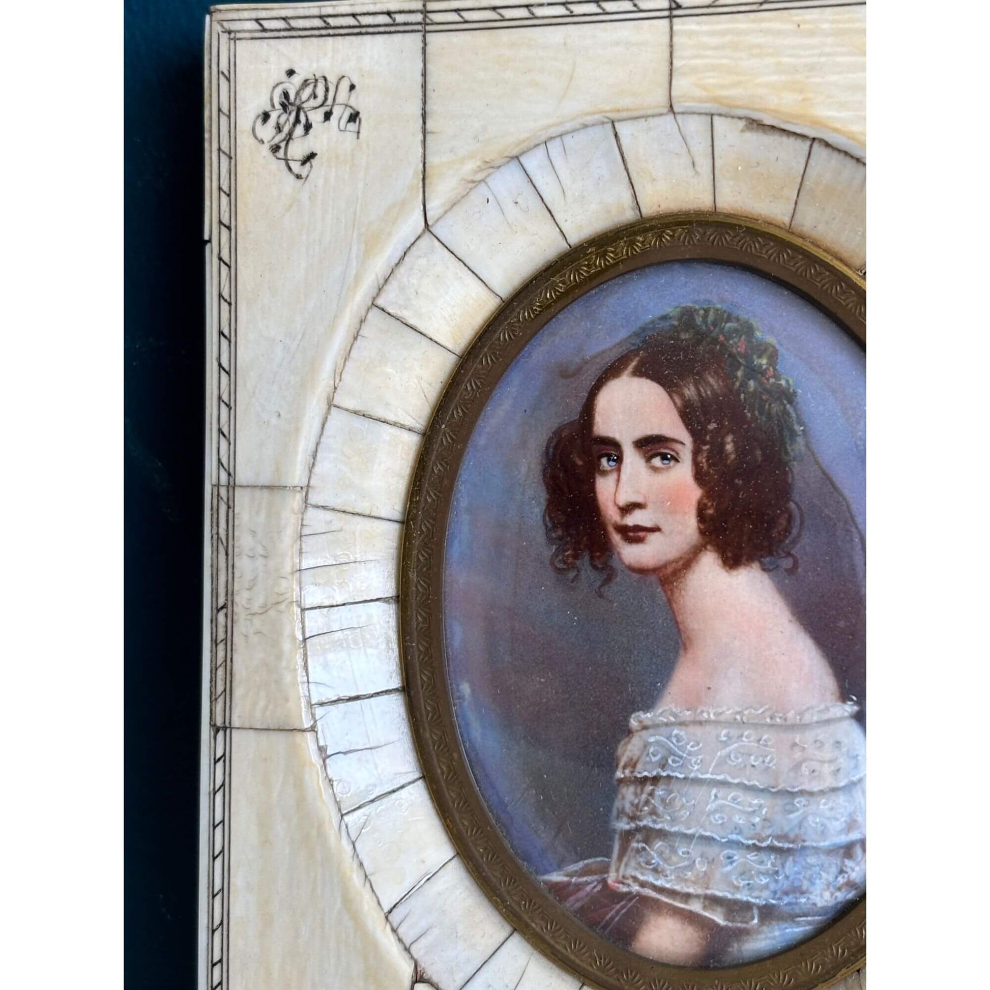 Antique 19th Century Hand Painted Miniature Woman Portrait image 2