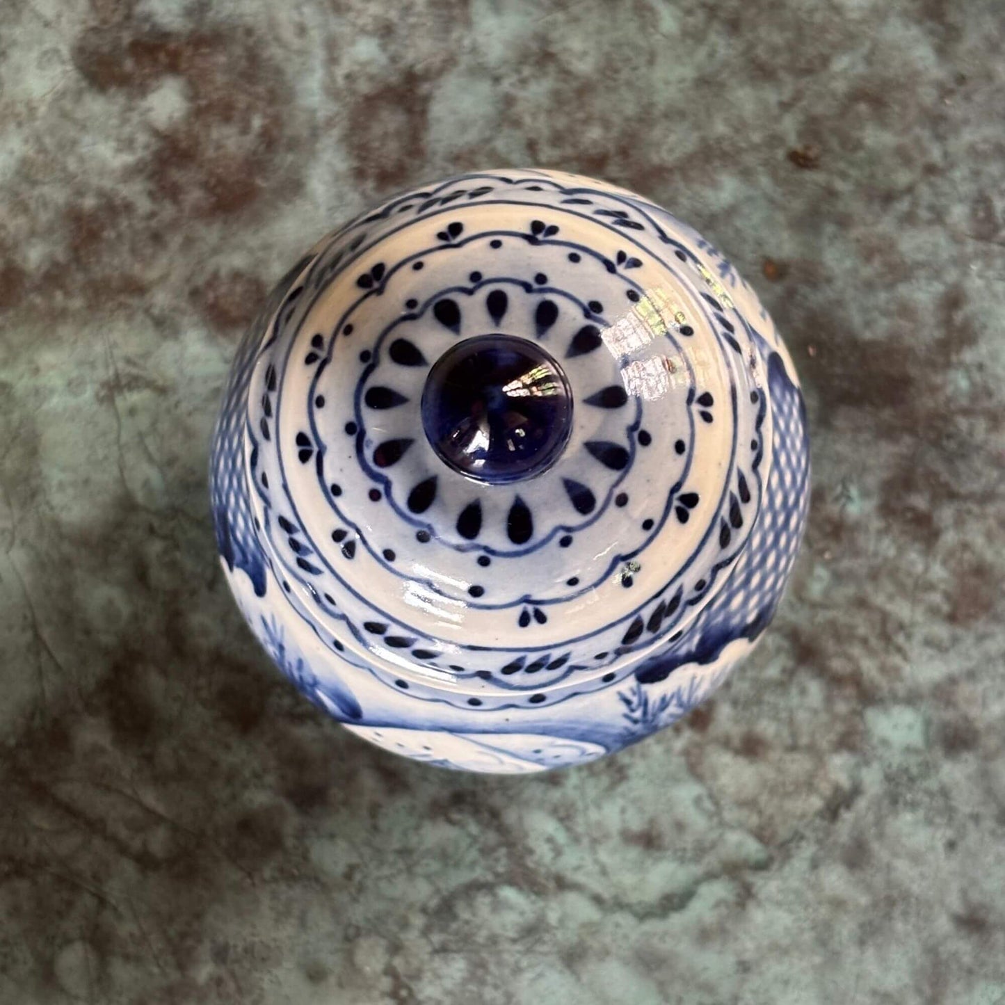 Vintage Russian Blue & White Jar with Snowy House image 2