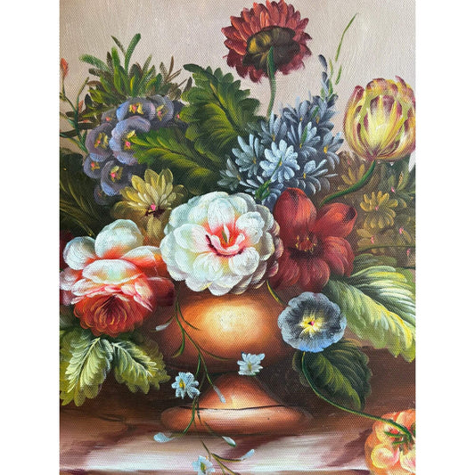 Still Life Floral on Canvas in Copper Vase Oil Painting 16x12 image 0