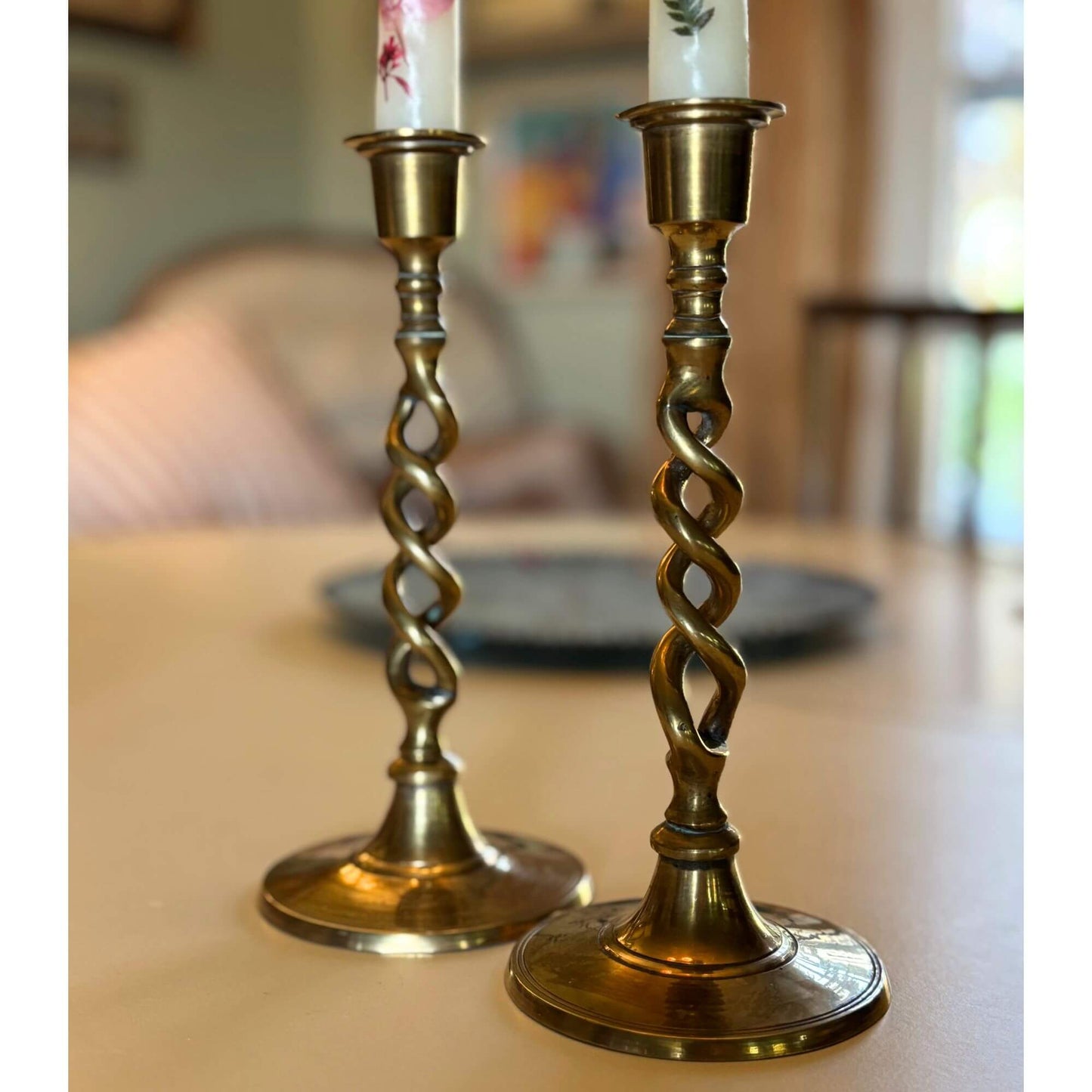 Pair of Vintage Barley Twist Brass Candlesticks image 3