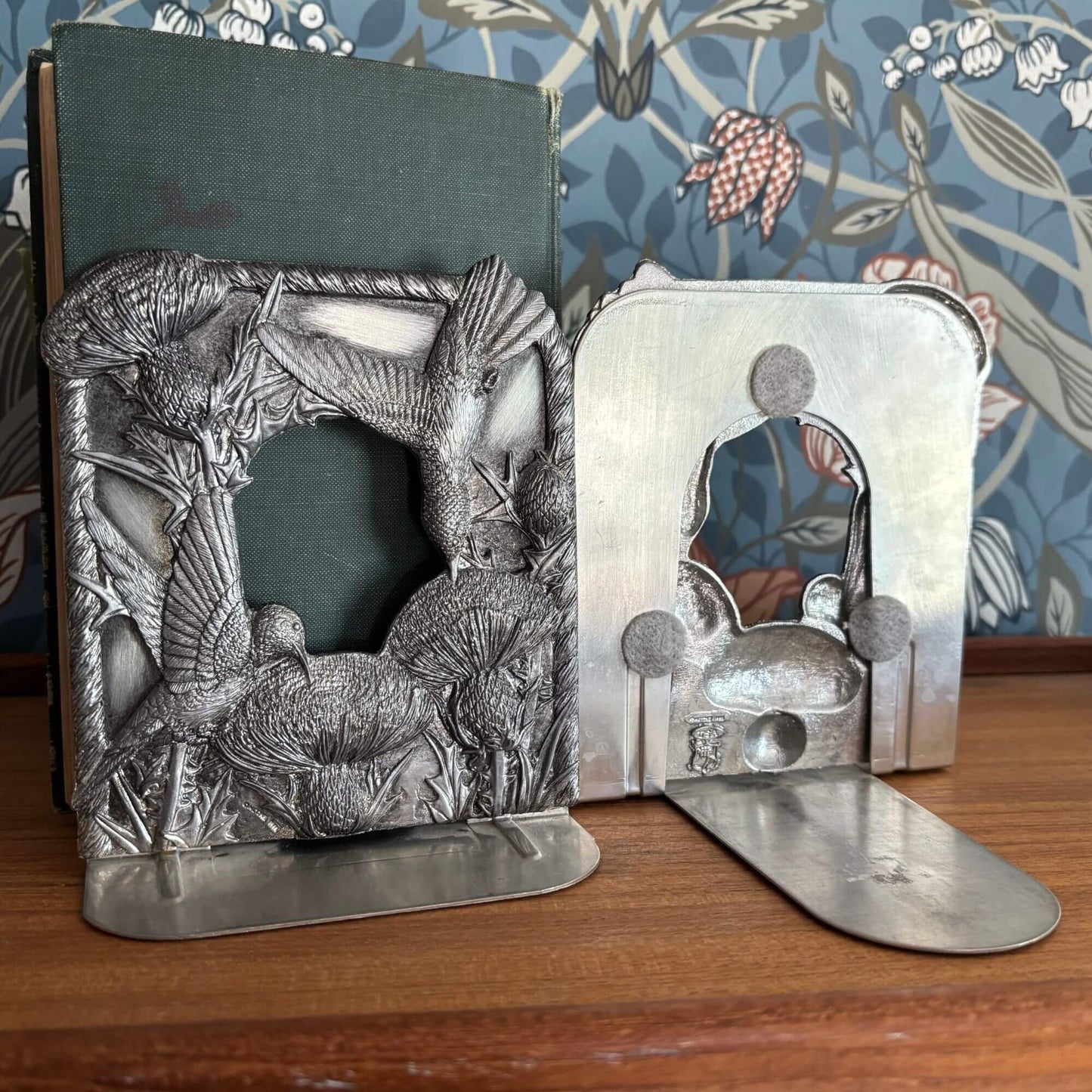 Vintage Pewter Hummingbird & Thistle Bookends image 3