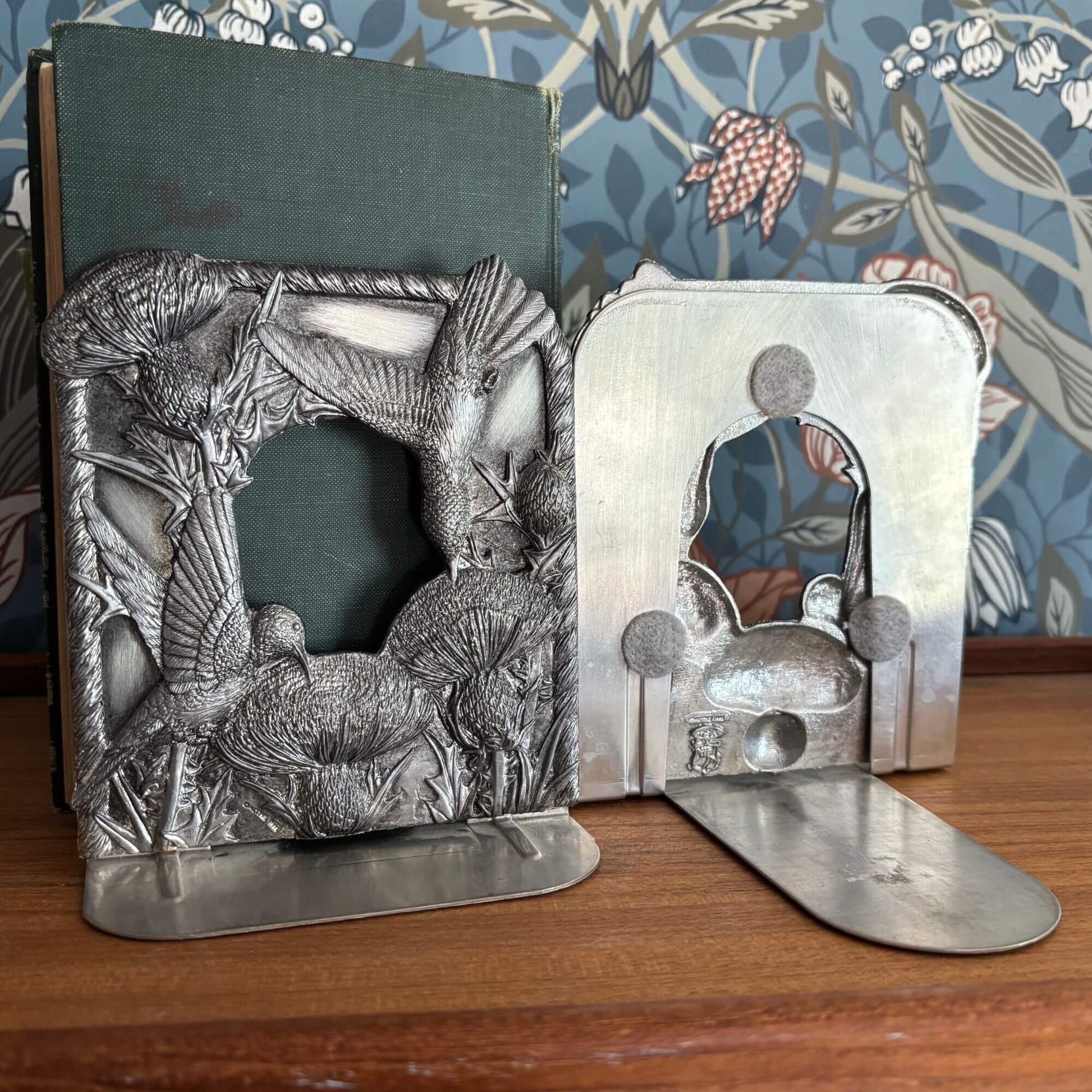 Vintage Pewter Hummingbird & Thistle Bookends image 3