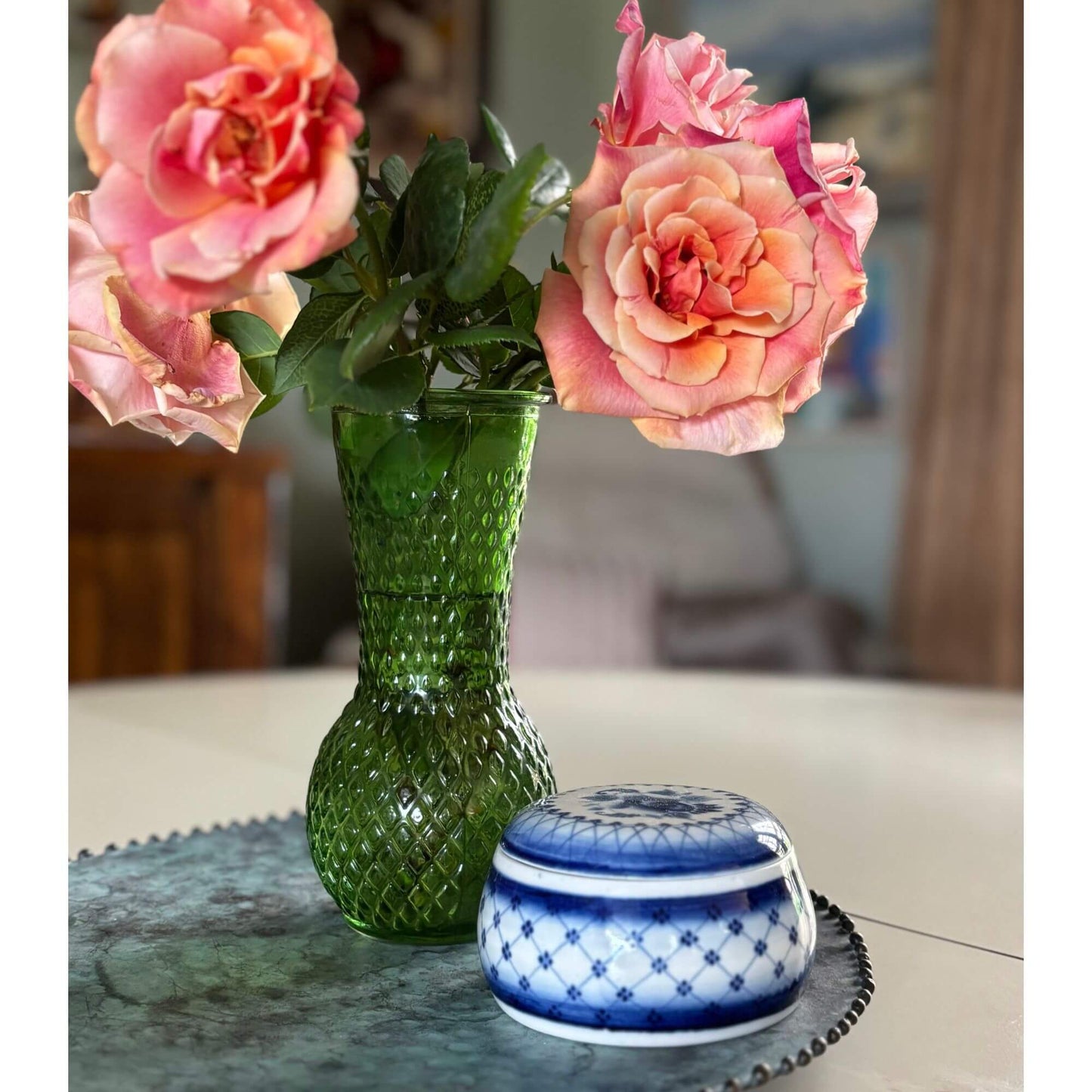 Vintage Russian Blue & White Porcelain Lidded Jar image 1