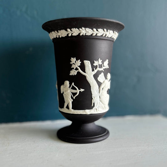 Vintage Black Wedgwood Jasperware Trumpet Vase image 0