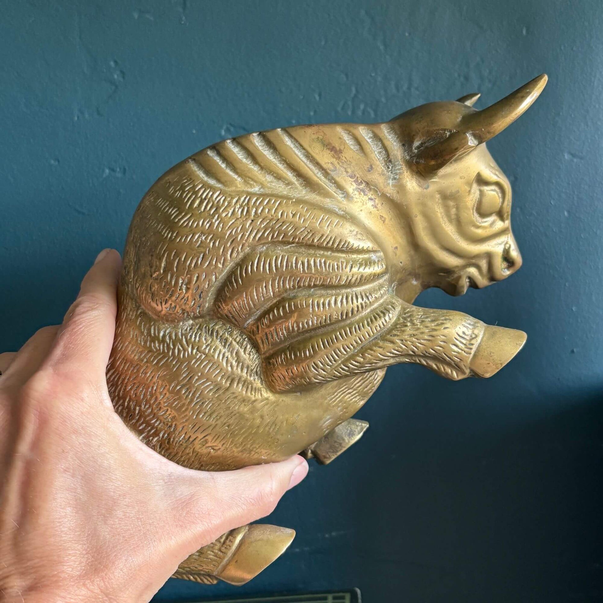 Stunning Vintage Large 12" Solid Brass Charging Bull image 6