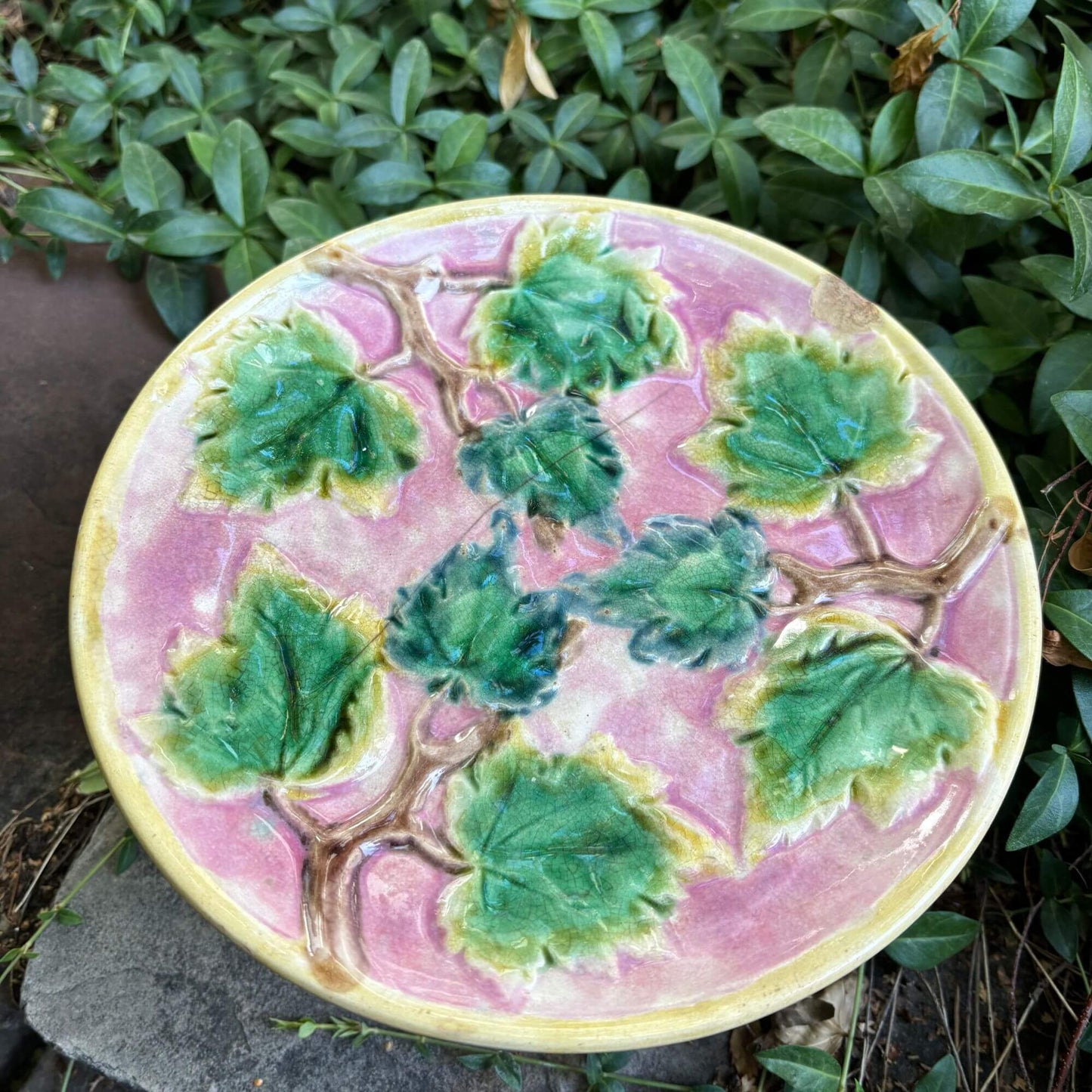 Antique Etruscan Majolica Cake Stand Pedestal Platter image 3