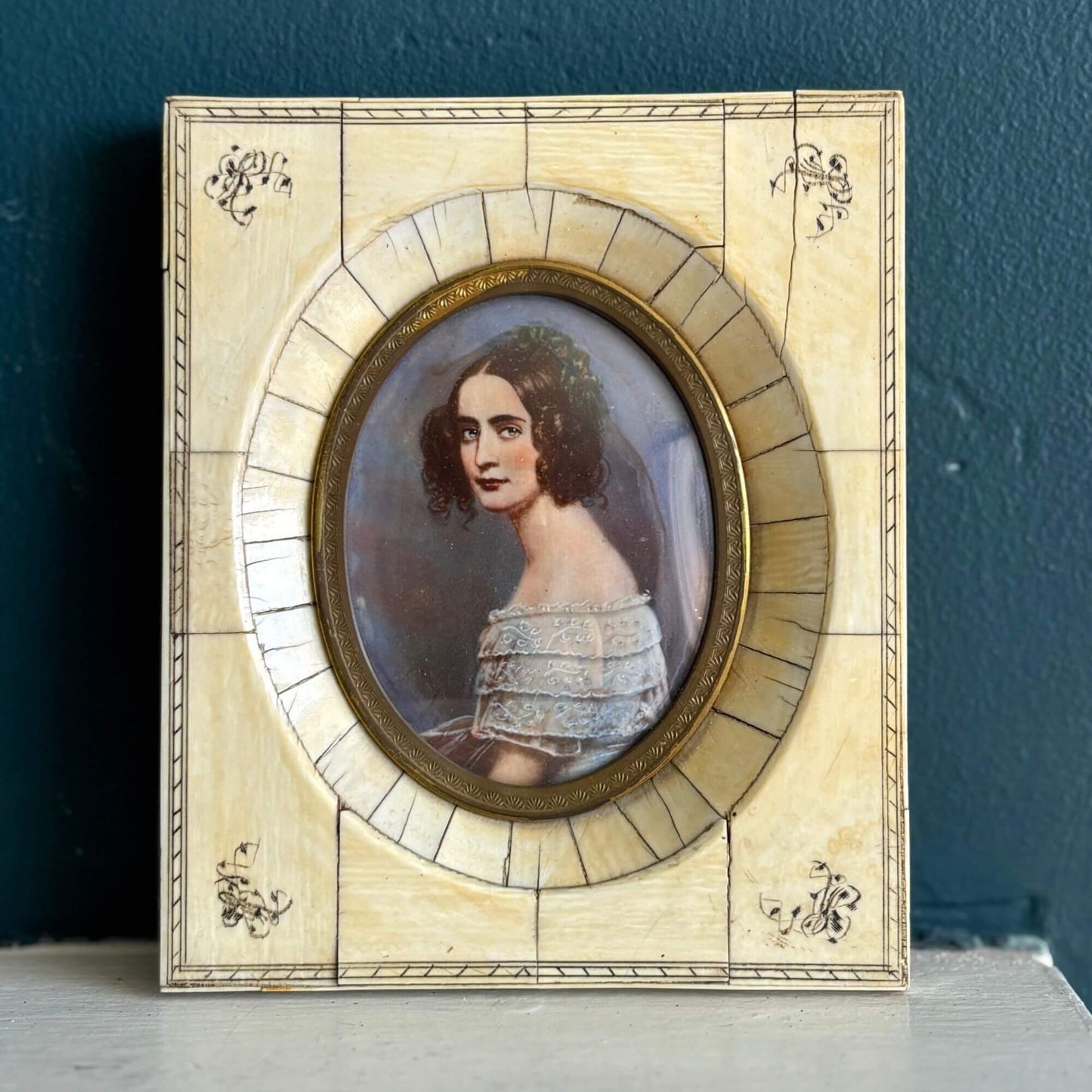 Antique 19th Century Hand Painted Miniature Woman Portrait image 0