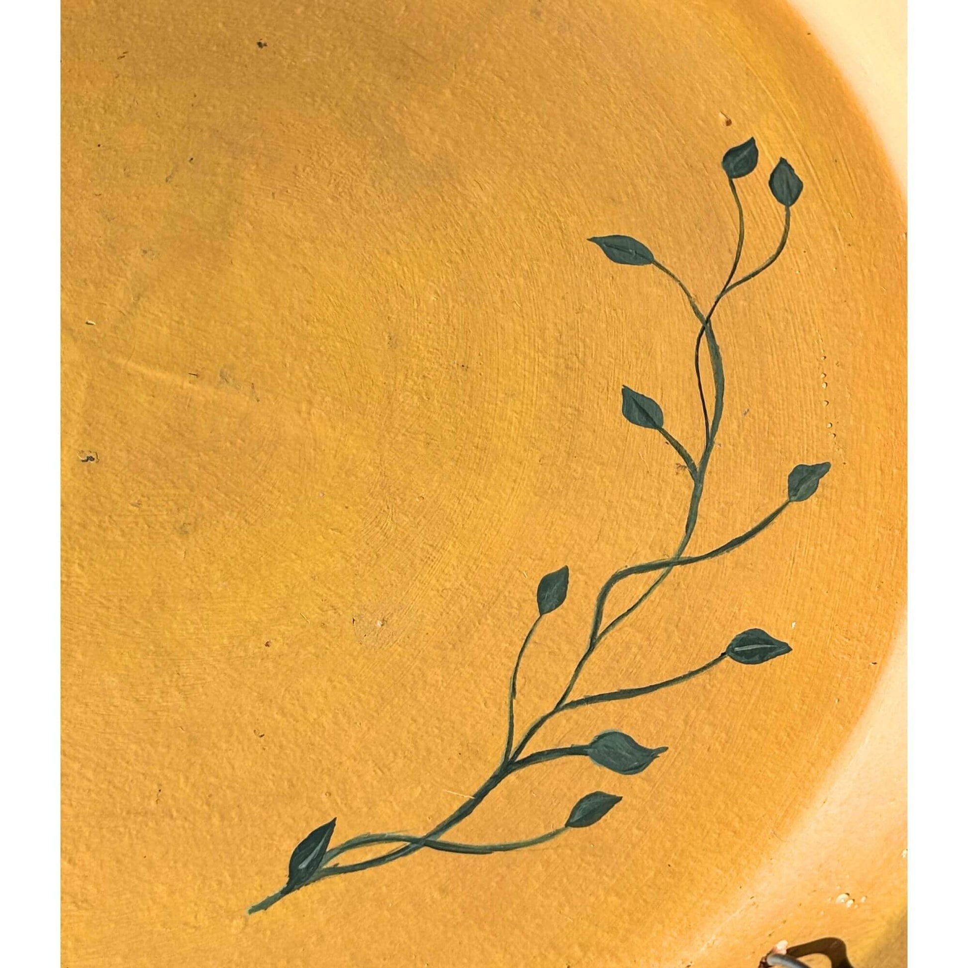 Large Terracotta Platter Hand-Painted Mustard Yellow with Ivy Made in Italy Silma image 2