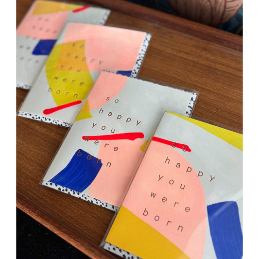 New Birthday Greeting Card 'So Happy You Were Born' Hand Painted by Moglea image 0