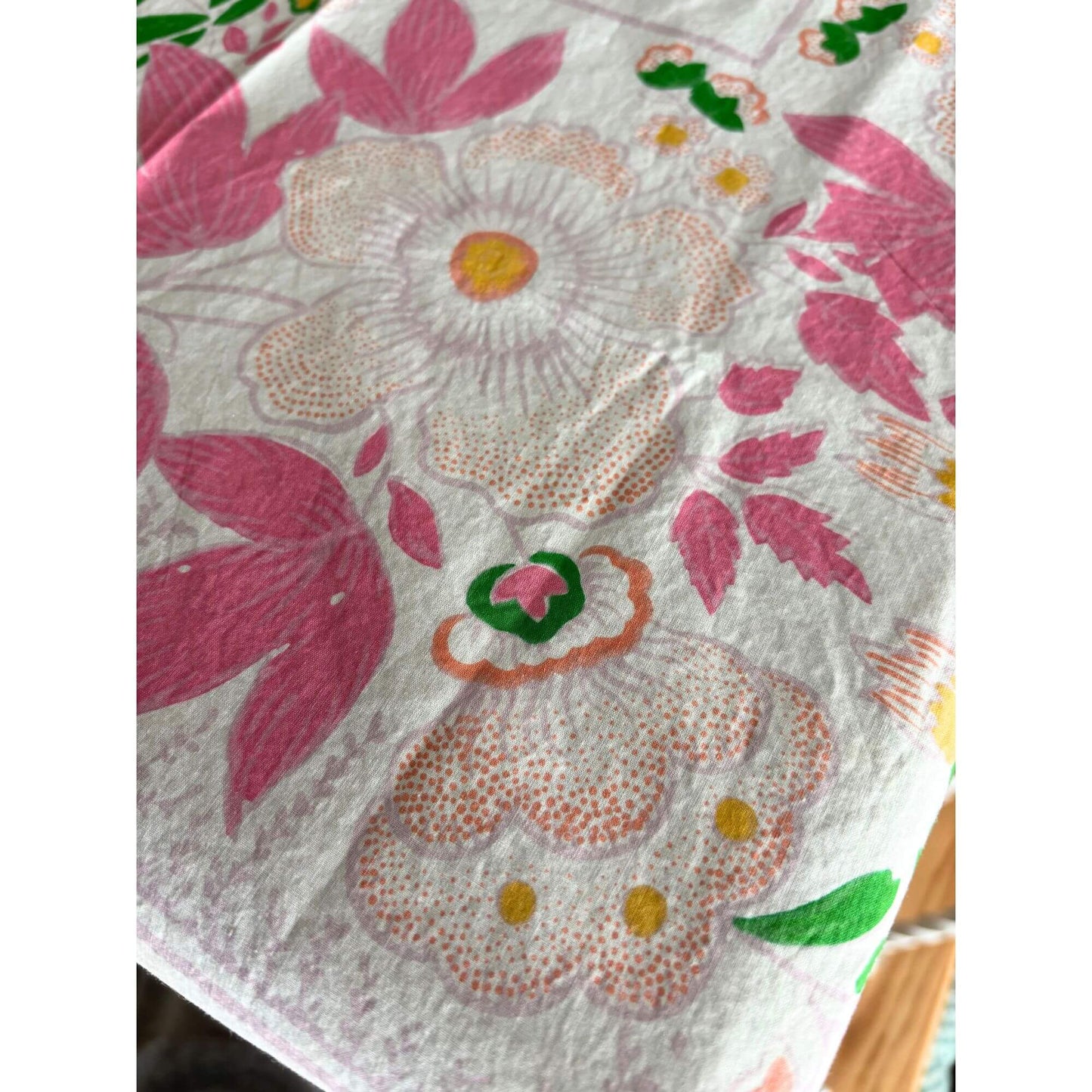 Vintage French Pink Floral Cotton Square Tablecloth by Souleiado 33" x 33" image 1