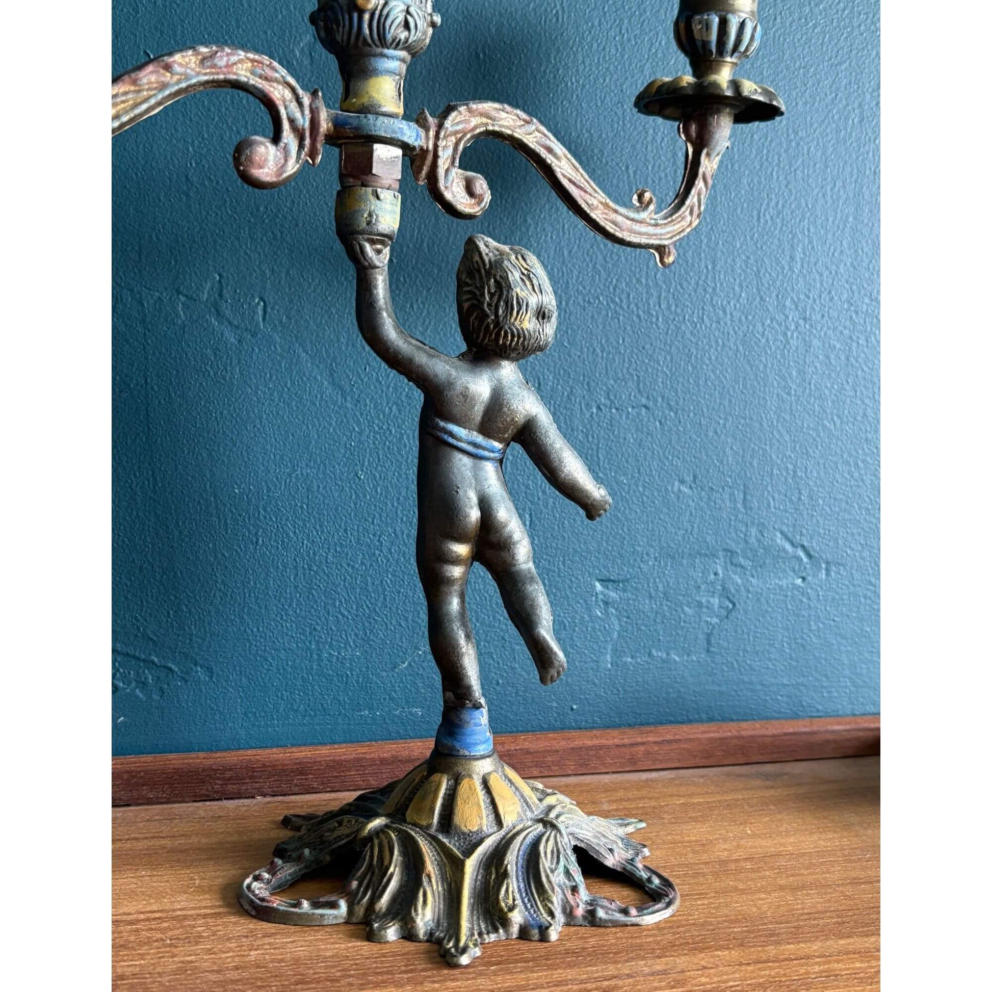 Early Vintage Bronze Cherub Candelabra Art Nouveau image 4
