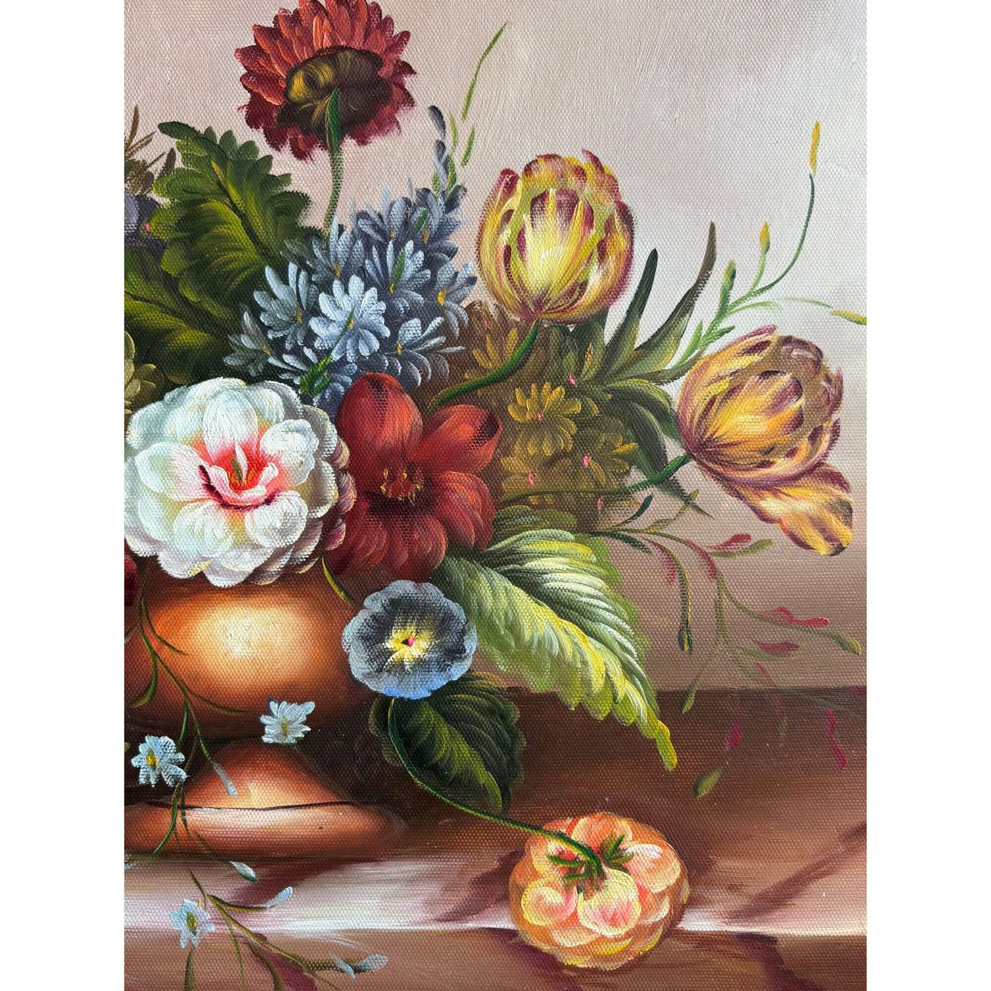 Still Life Floral on Canvas in Copper Vase Oil Painting 16x12 image 3
