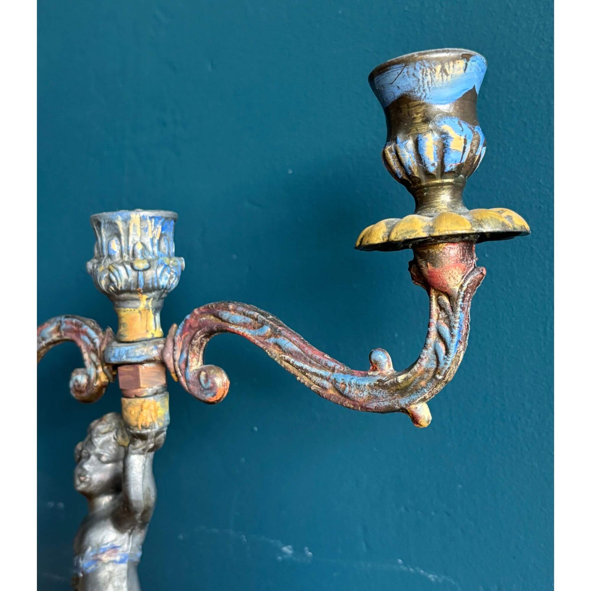 Early Vintage Bronze Cherub Candelabra Art Nouveau image 3