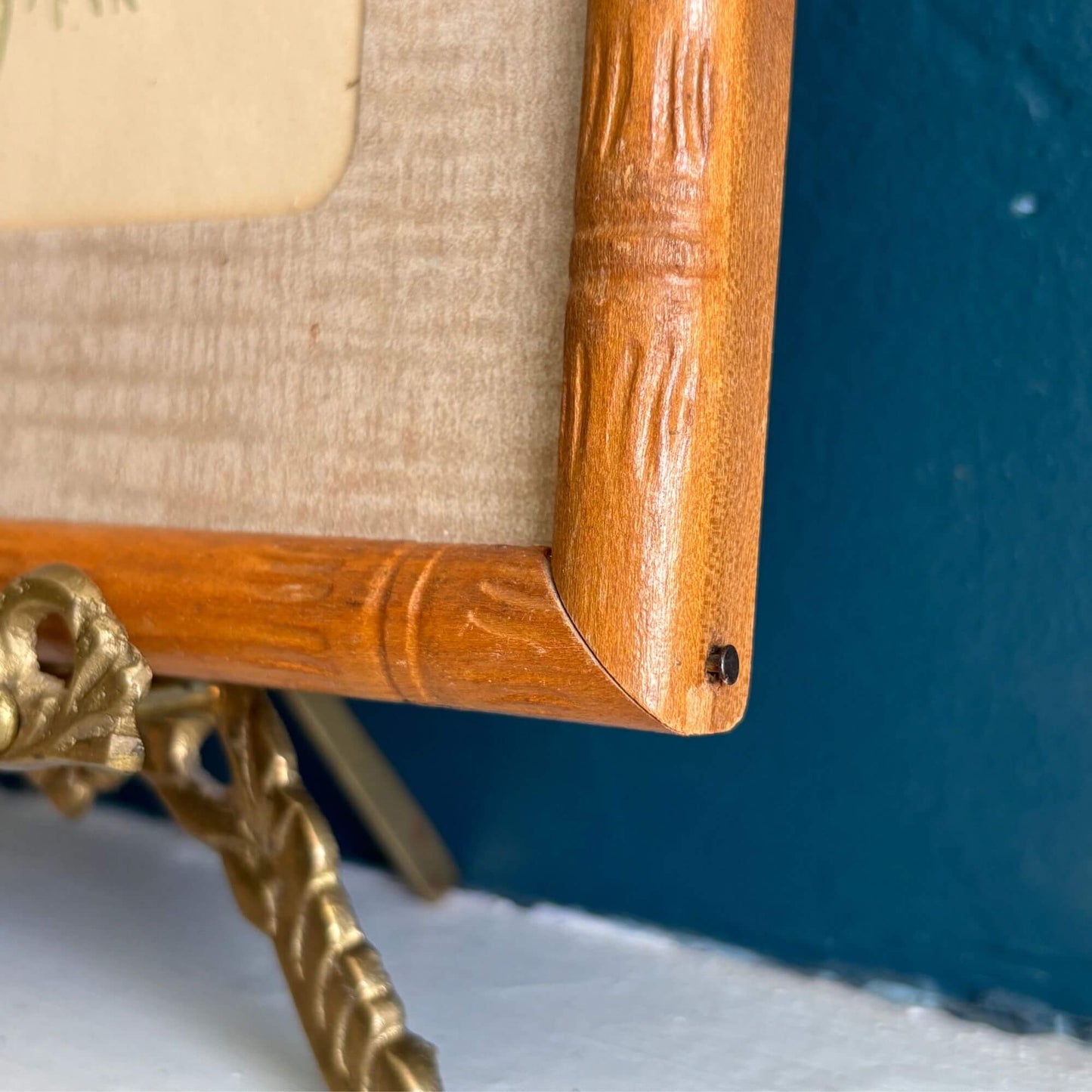 Early Vintage Wooden Frame w/ Floral Print image 2