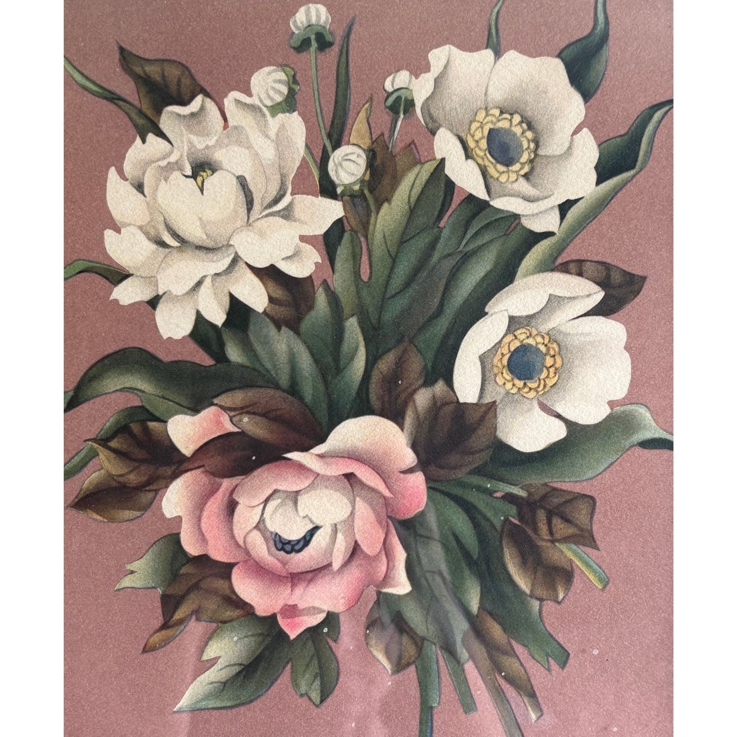 Vintage Framed Floral Magnolia Lithographs by De Jorge image 1