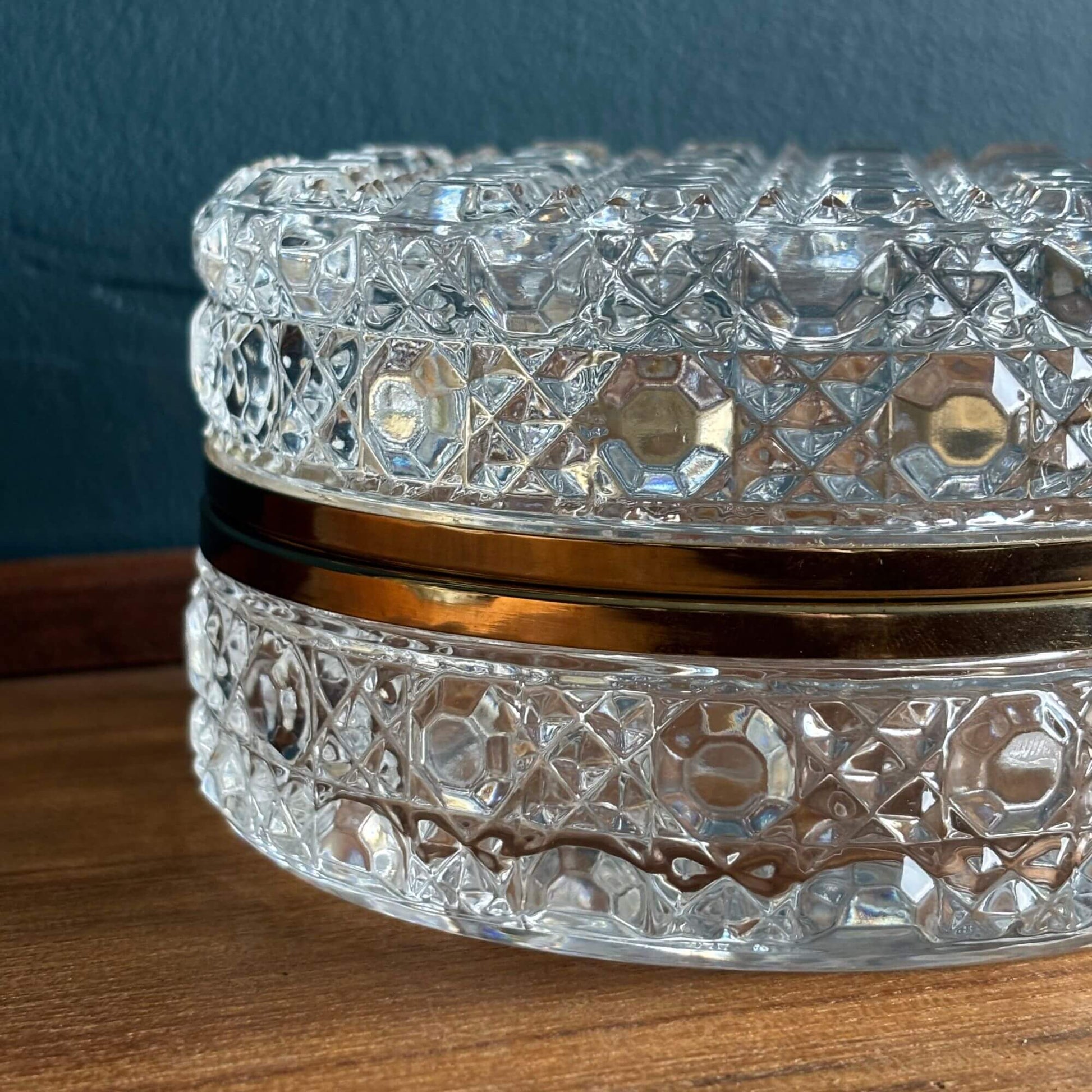 Vintage Jewelry Casket Button & Pinwheel Cut Glass w/ brass image 6