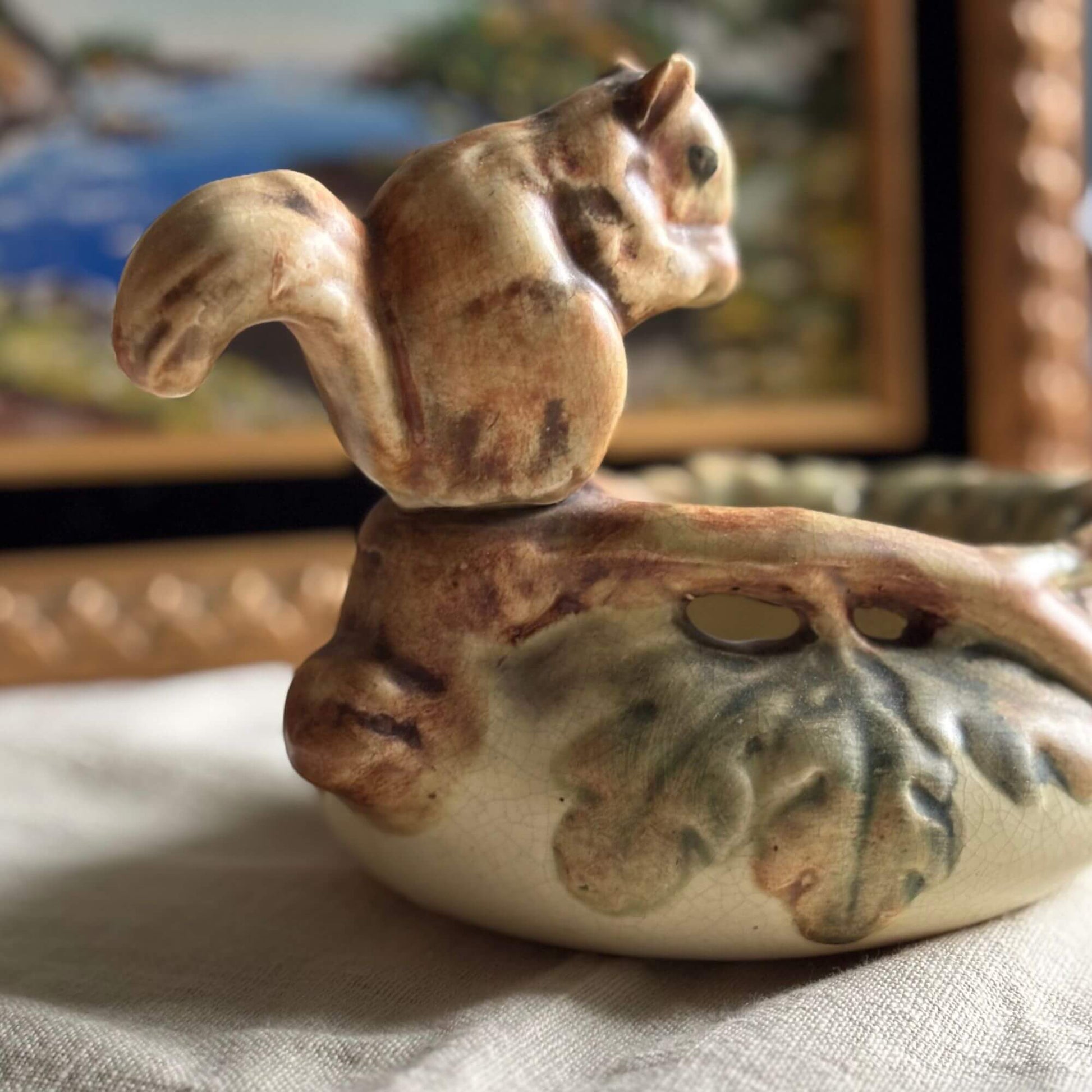 Antique Weller Pottery Woodcraft Squirrel Bowl image 0