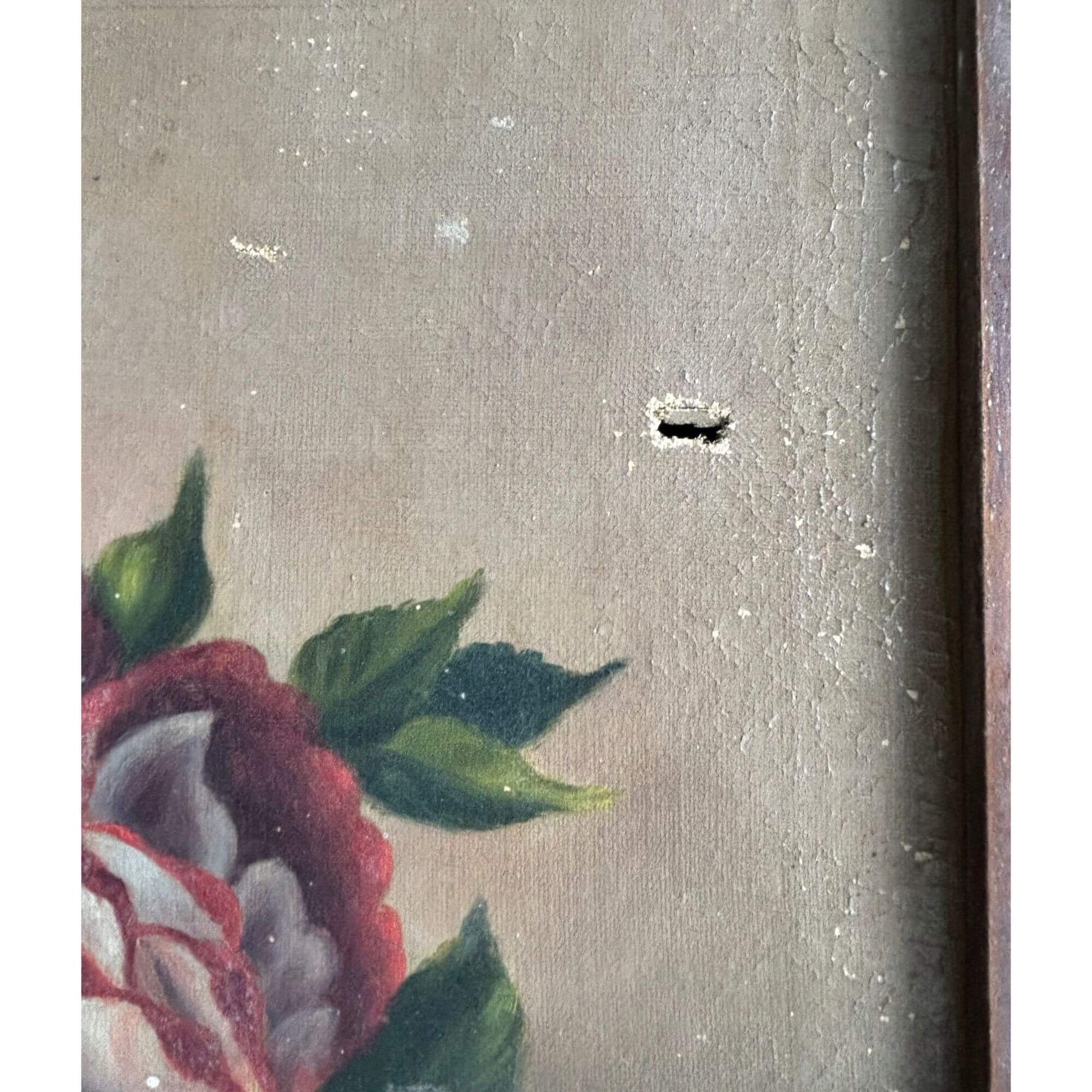 Antique European Oil Painting Framed Moody Still Life Roses image 4