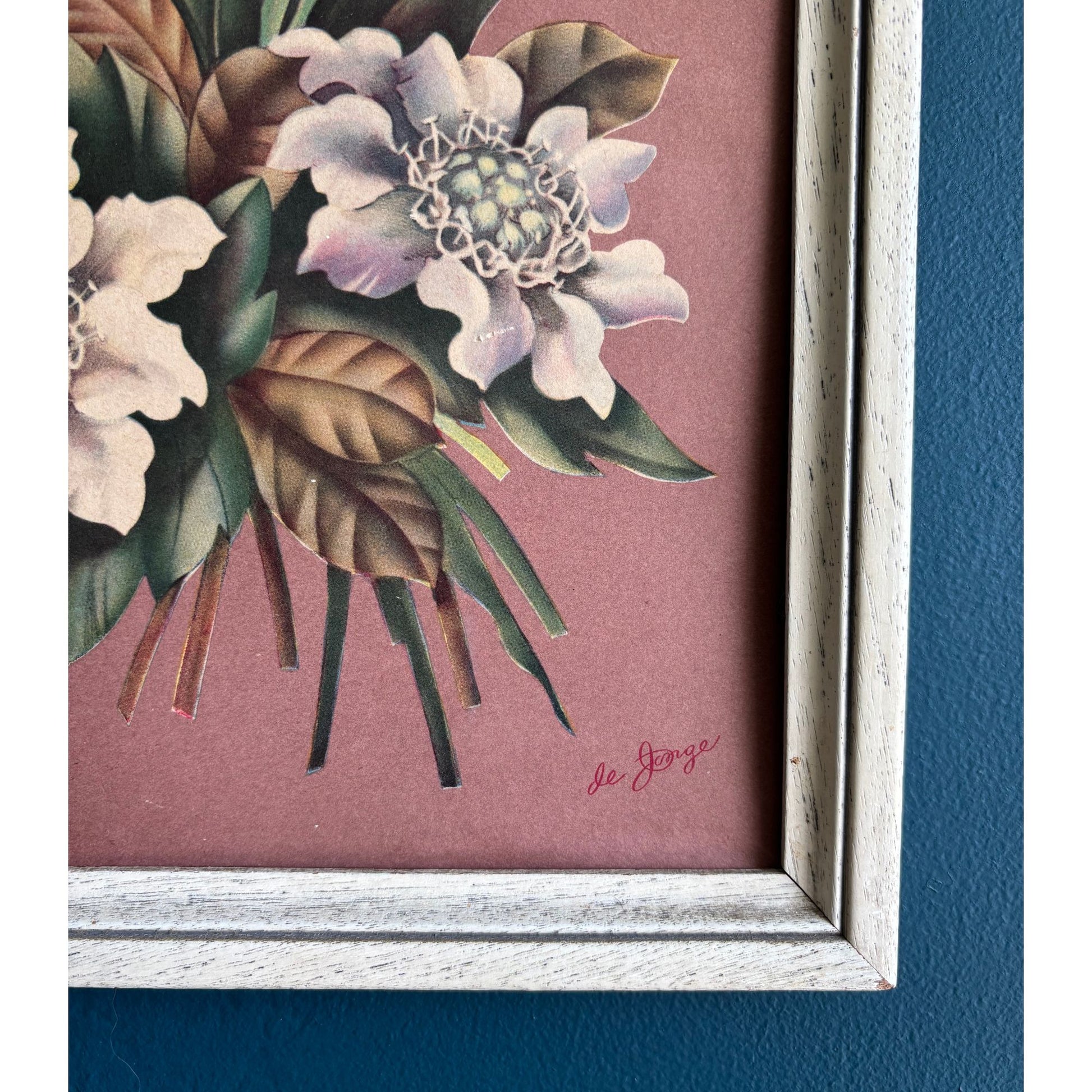 Vintage Framed Floral Magnolia Lithographs by De Jorge image 5