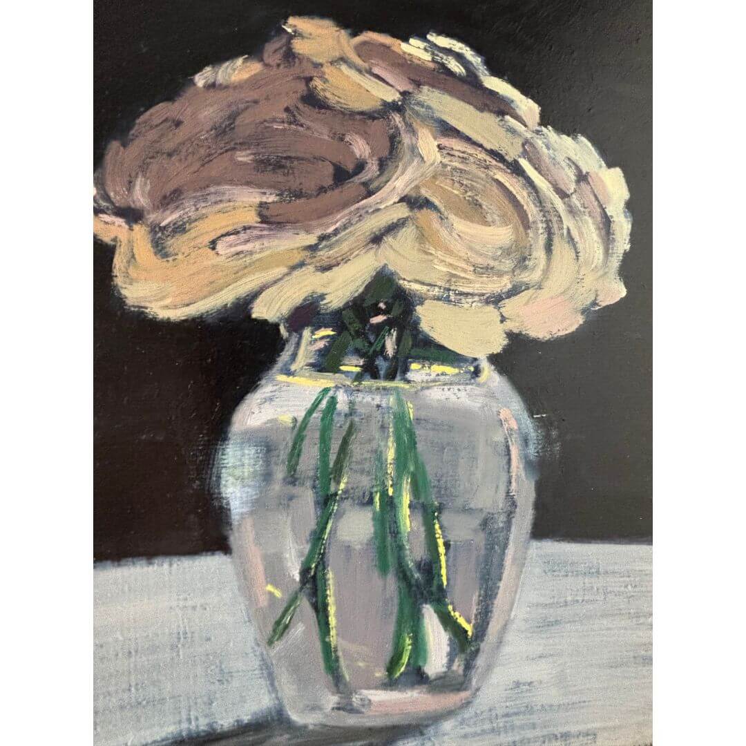 Gray & Silver Roses Signed Oil Painting image 2