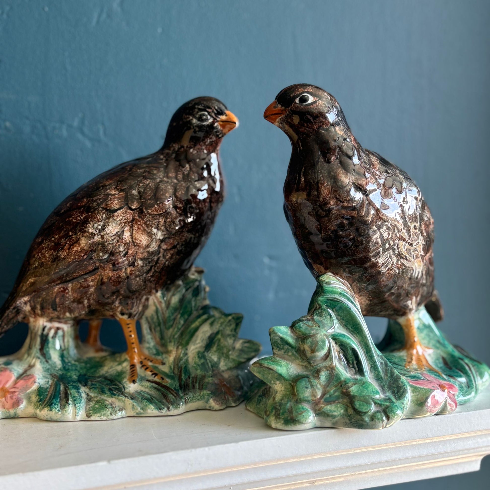 Vintage Hand-painted Ceramic Grouse Game Bird Figurines image 1