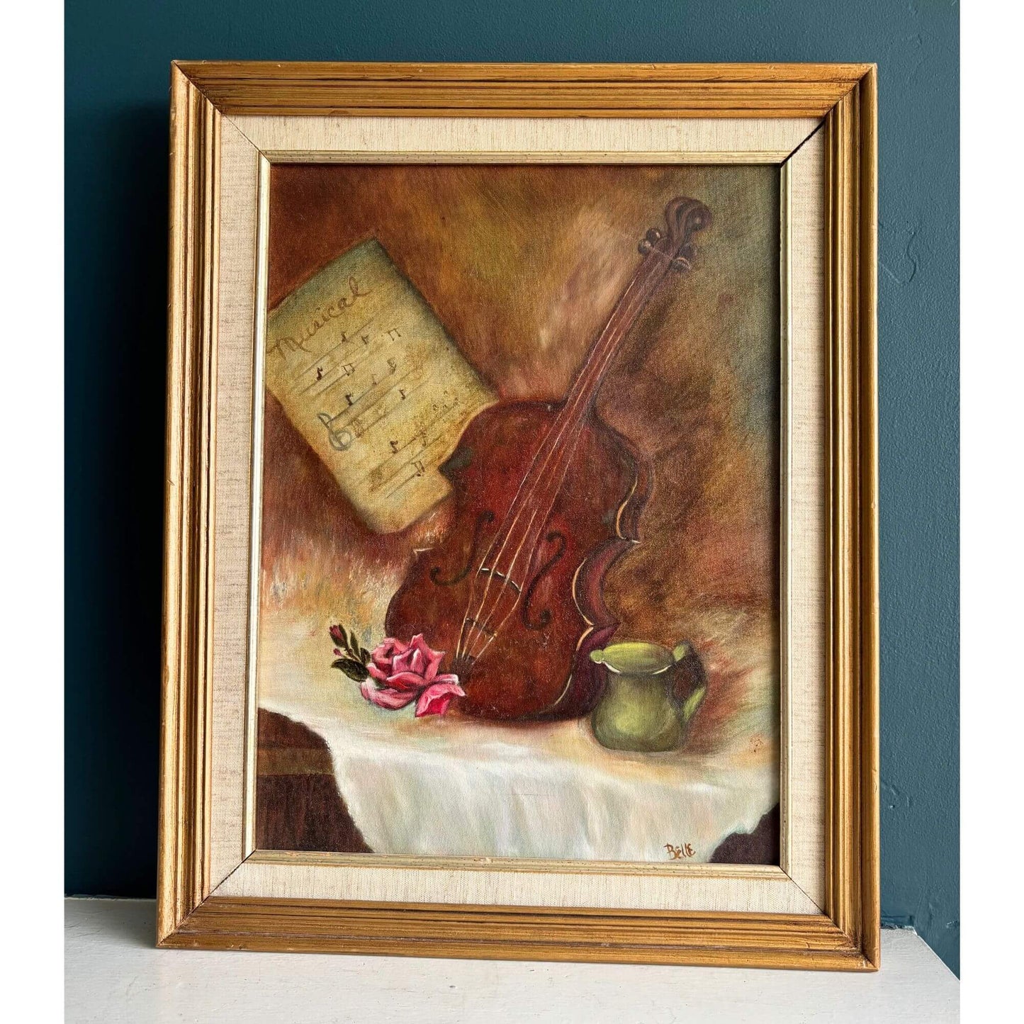 Vintage Violin Still Life Framed Oil Painting image 7