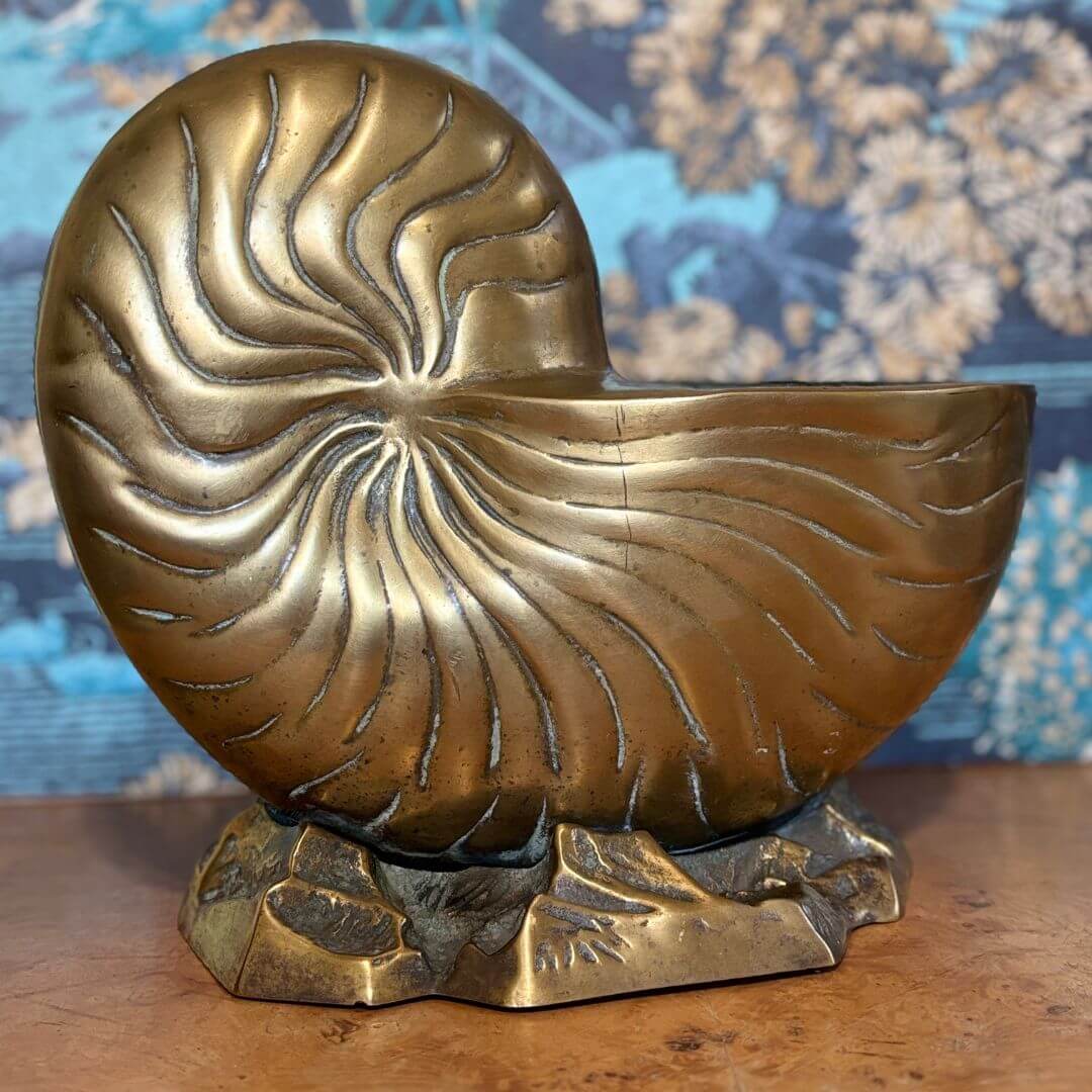 Large Vintage Brass Nautilus Shell Planter image 3