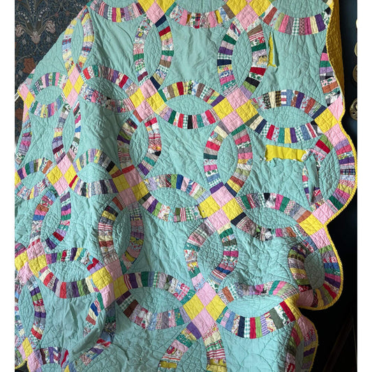 Vintage Double Wedding Ring Handmade Quilt image 0