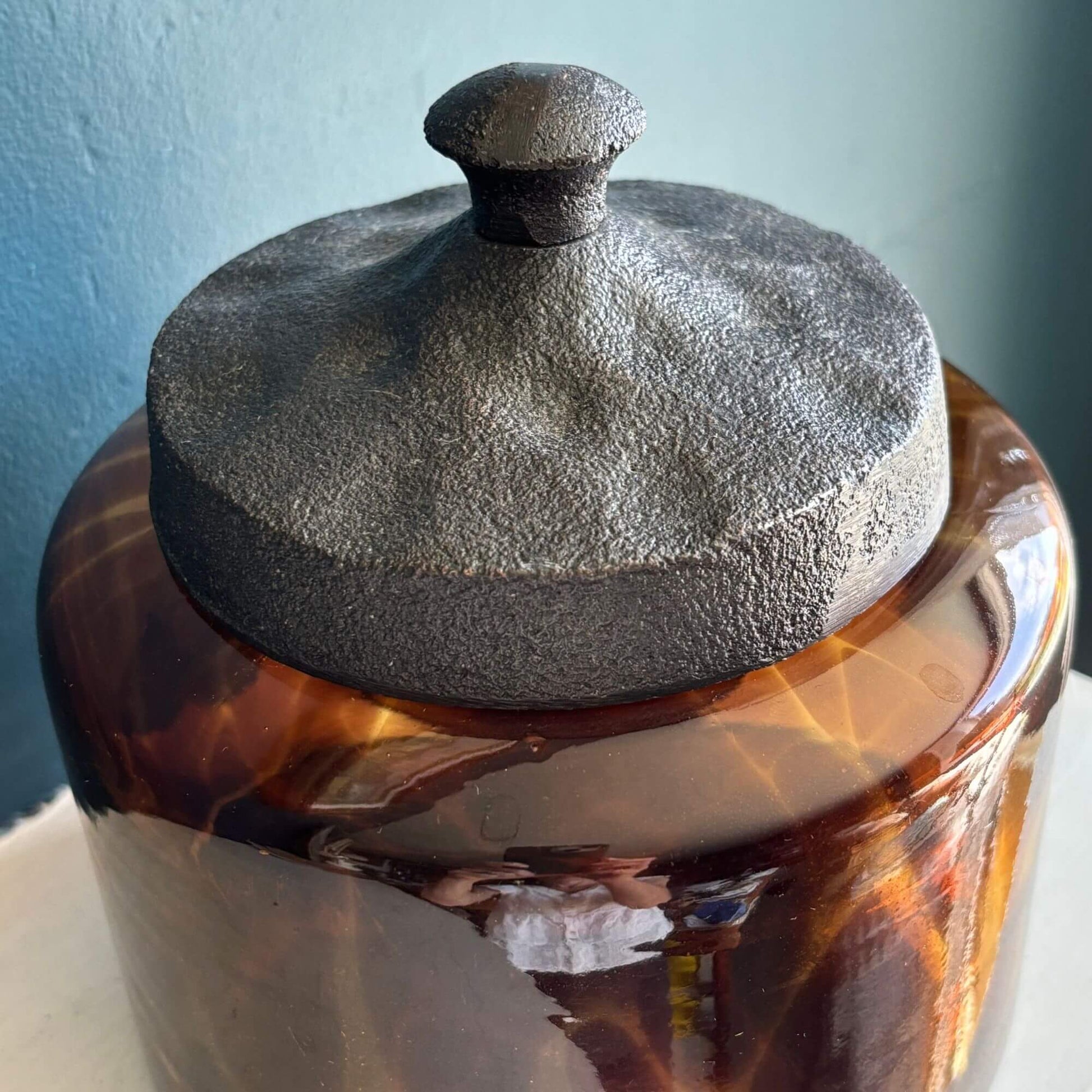 Vintage Tortoise Glass Apothecary Canister Jar w/ Metal Lid image 2