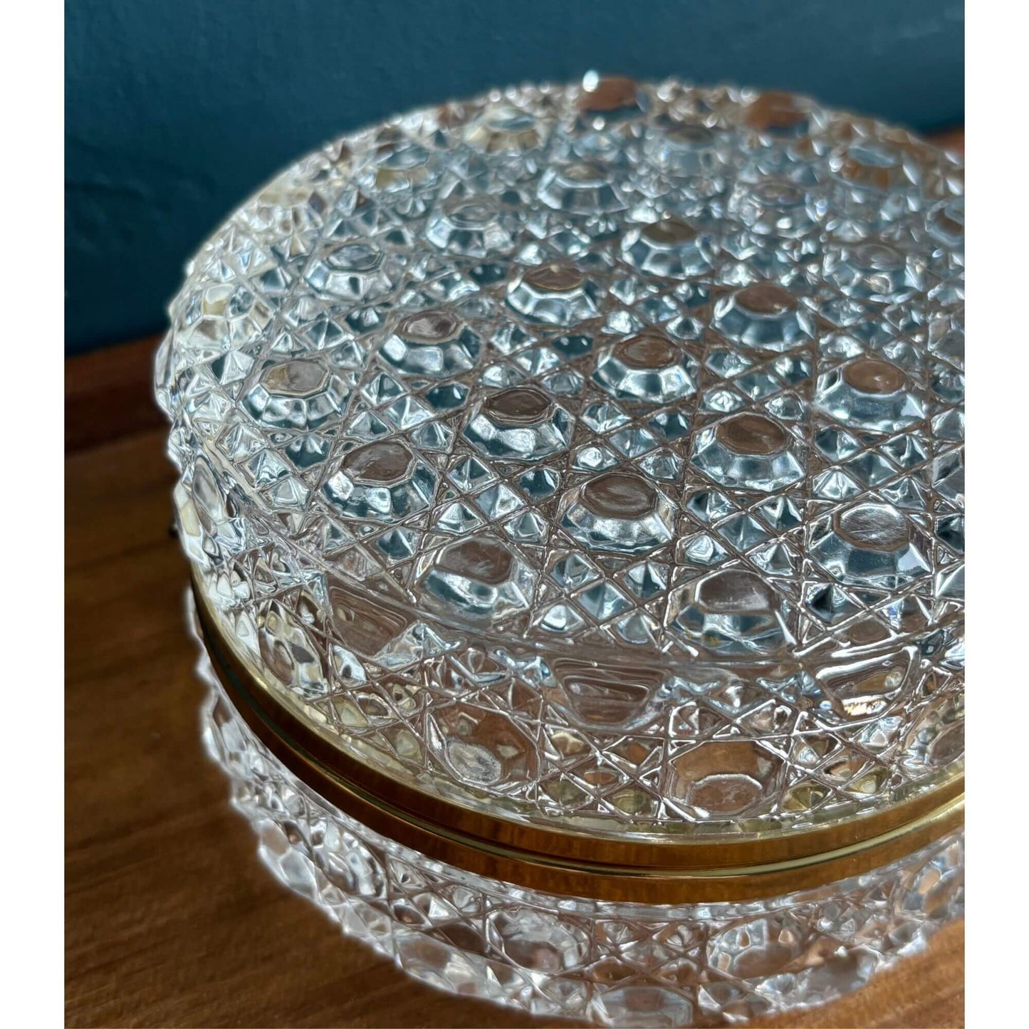 Vintage Jewelry Casket Button & Pinwheel Cut Glass w/ brass image 0