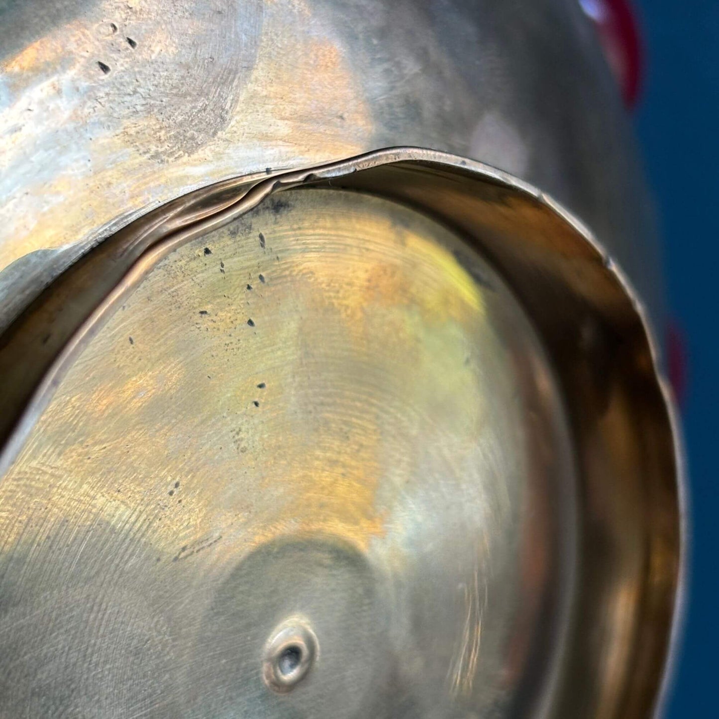 Stunning Vintage Ruby Red Bubble Glass Brass Jar image 2