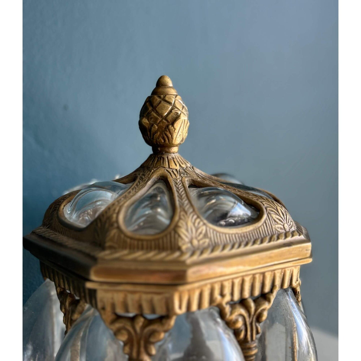 Vintage Clear Bubble Glass Brass Lidded Jar image 3