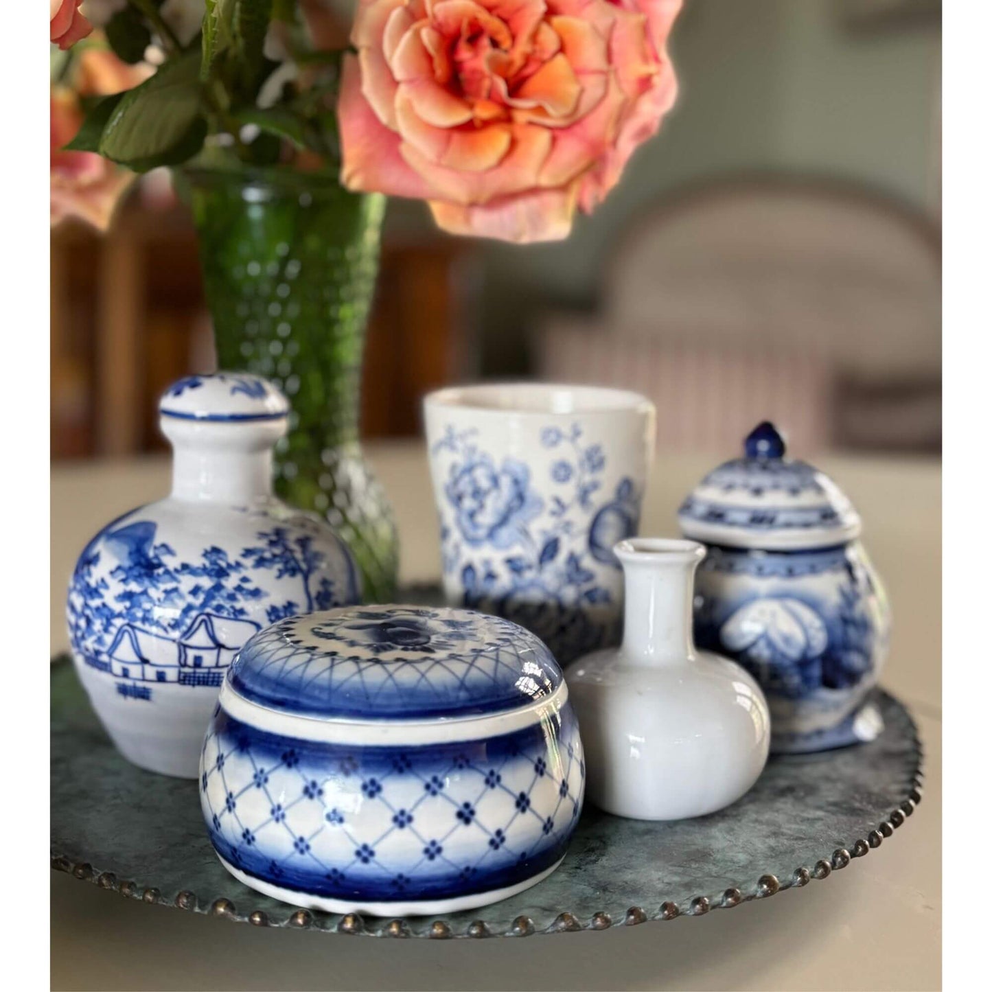 Vintage Russian Blue & White Jar with Snowy House image 6