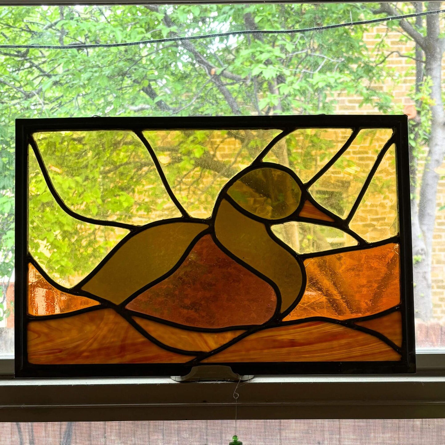 Stunning Vintage Stained Glass Duck Window Art image 4