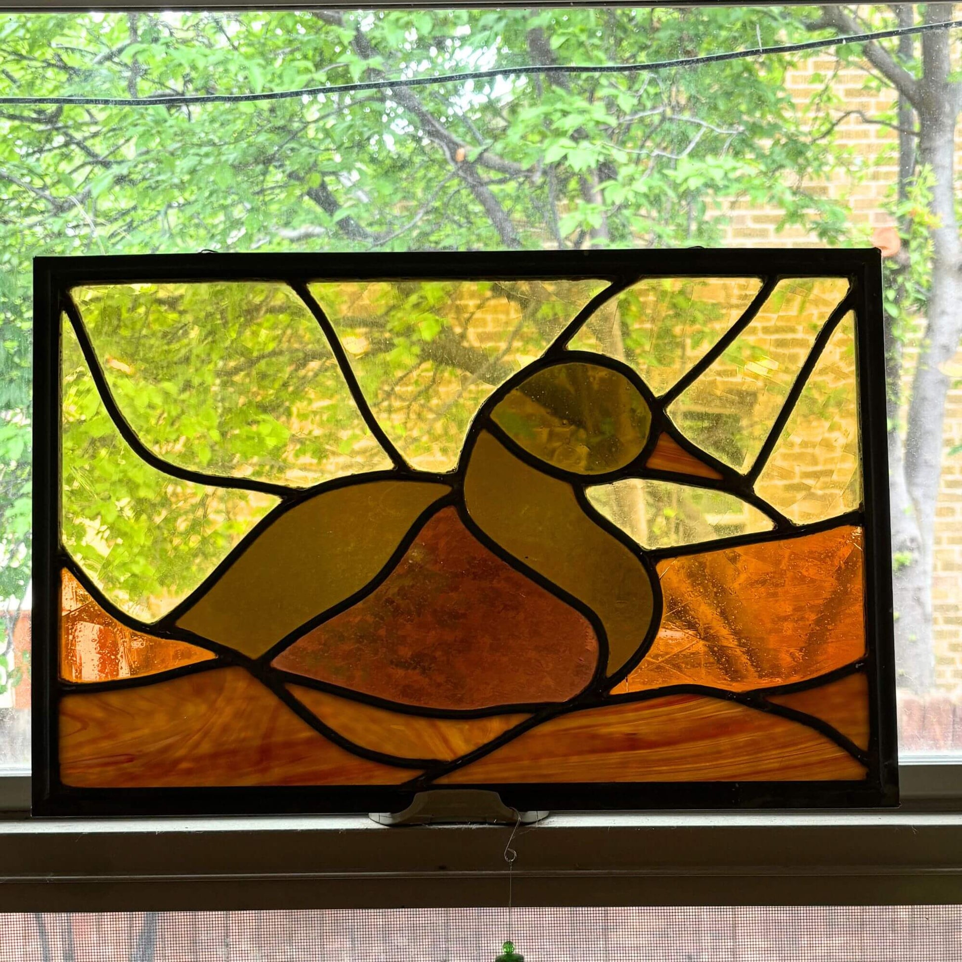 Stunning Vintage Stained Glass Duck Window Art image 4