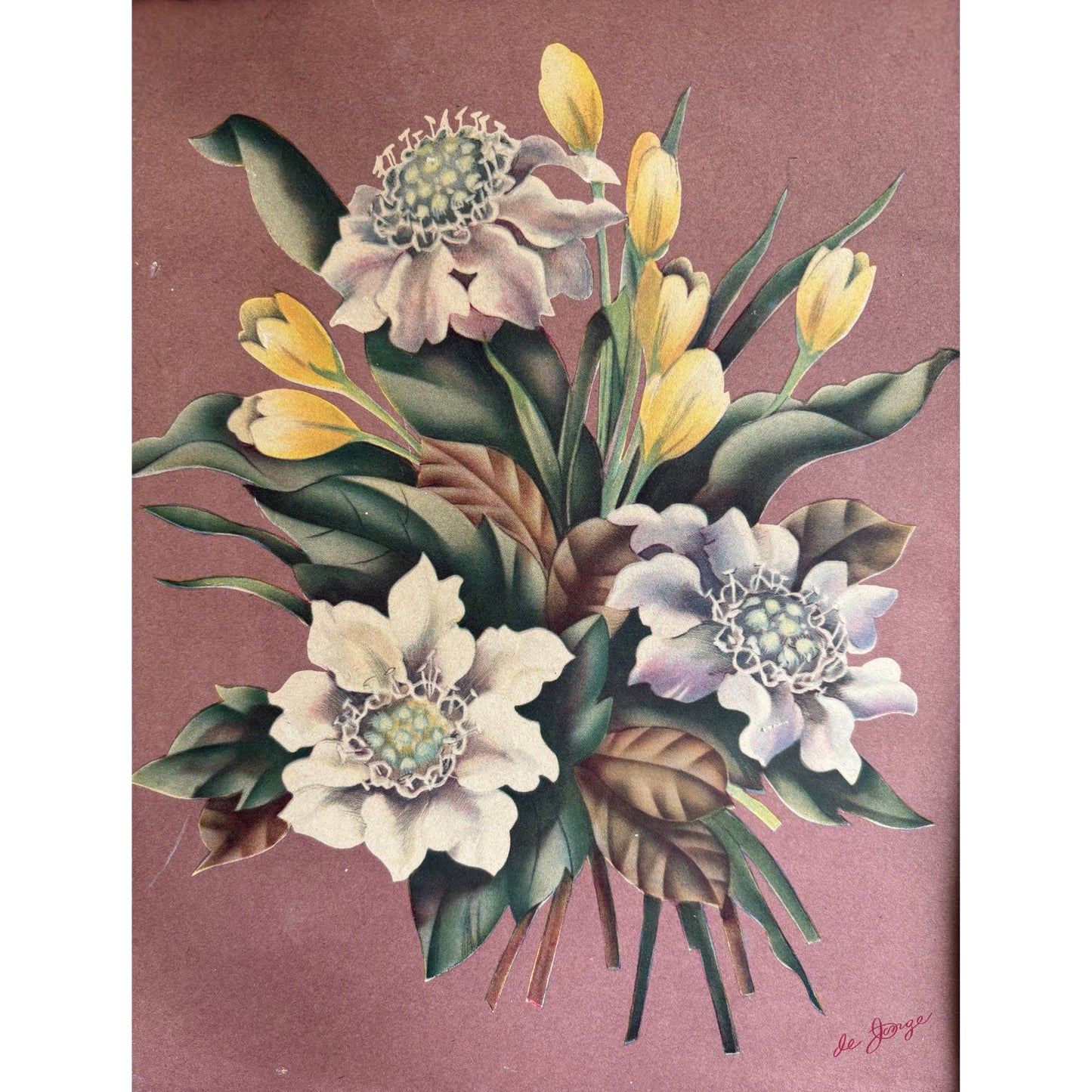 Vintage Framed Floral Magnolia Lithographs by De Jorge image 4