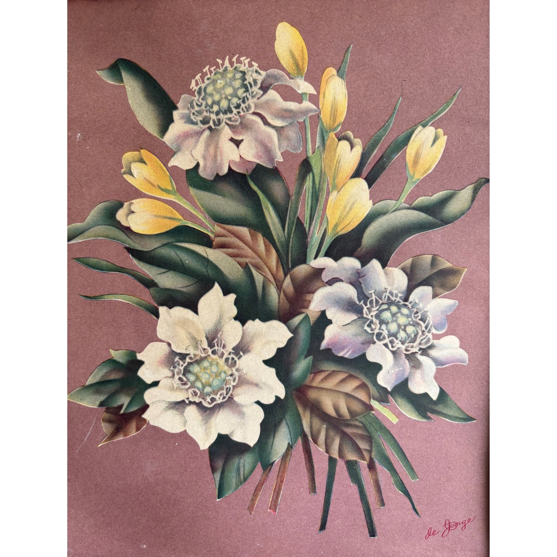 Vintage Framed Floral Magnolia Lithographs by De Jorge image 4