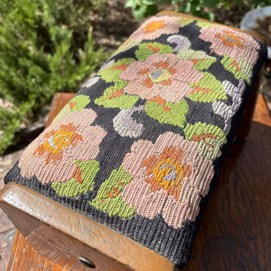 Antique Floral Upholstered Cushion Wooden Footstool image 0