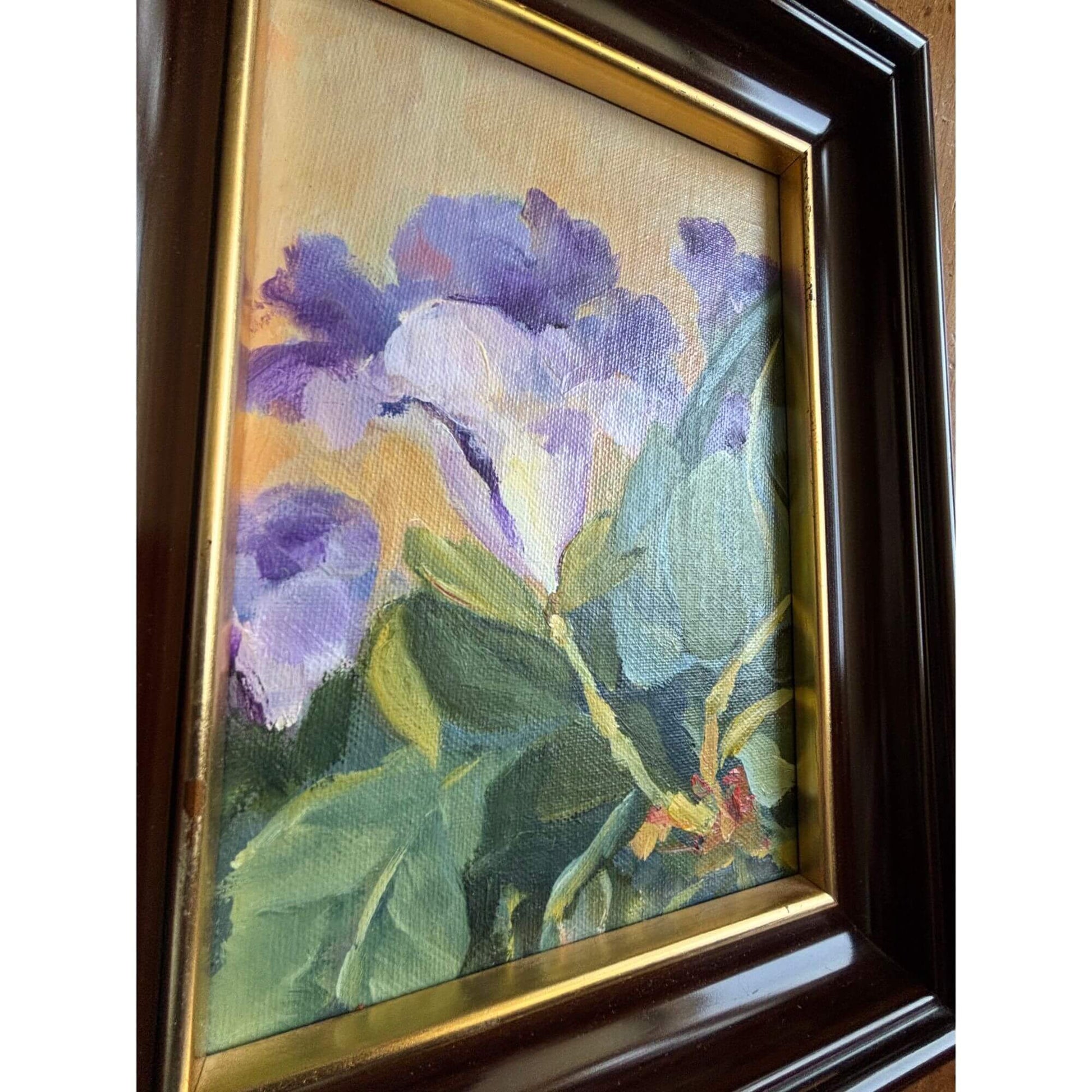 Gorgeous Framed Iris Oil Painting Dark Wood with Gold 9x12 image 3