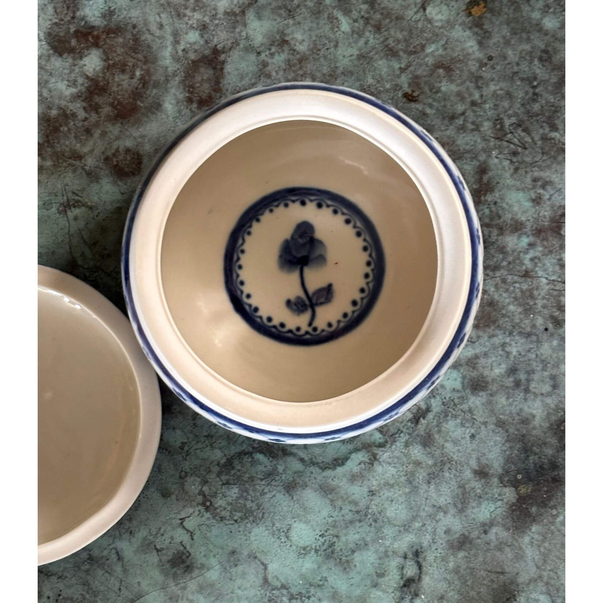 Vintage Russian Blue & White Porcelain Lidded Jar image 3