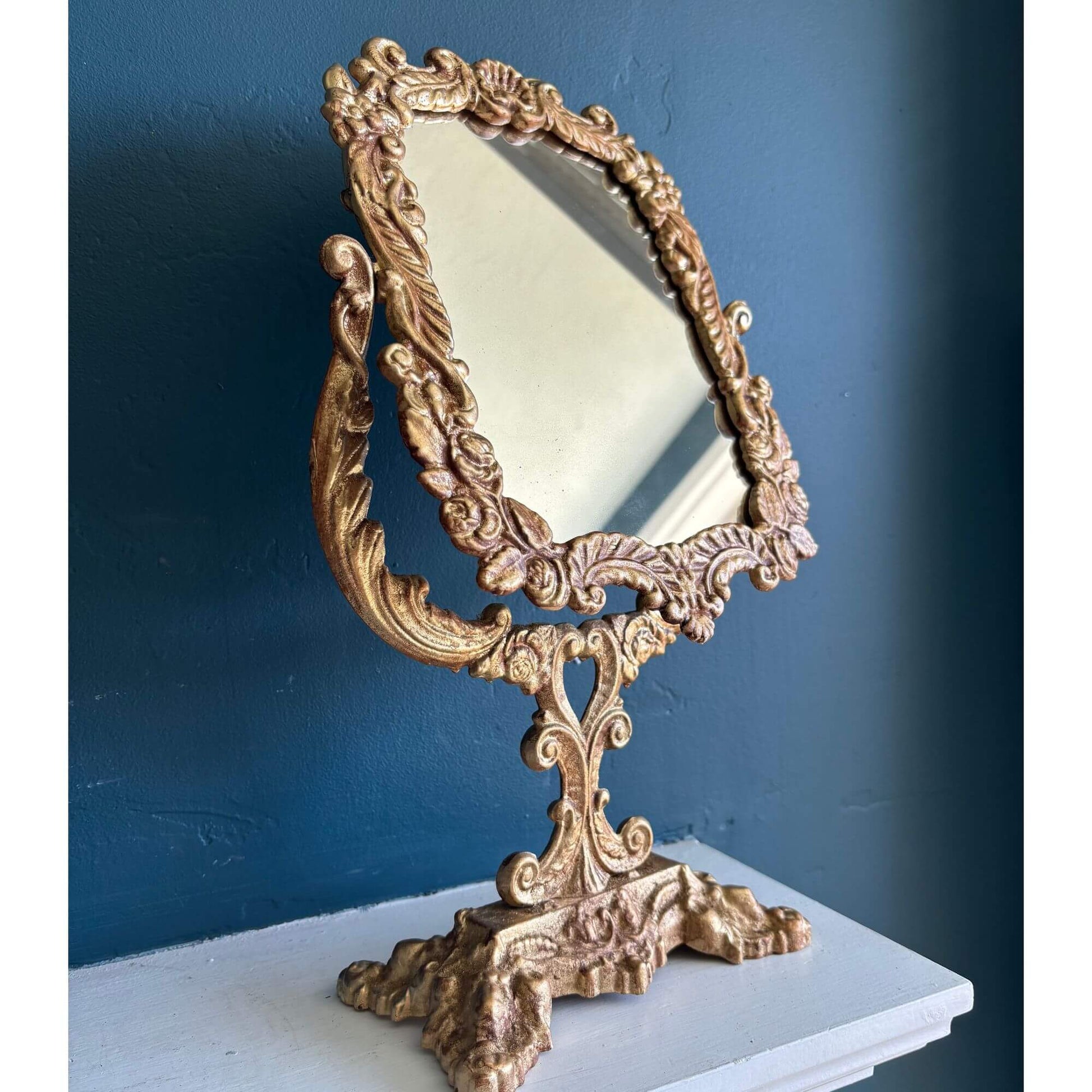Vintage Gold Cast Iron Gilt Swivel Mirror image 3