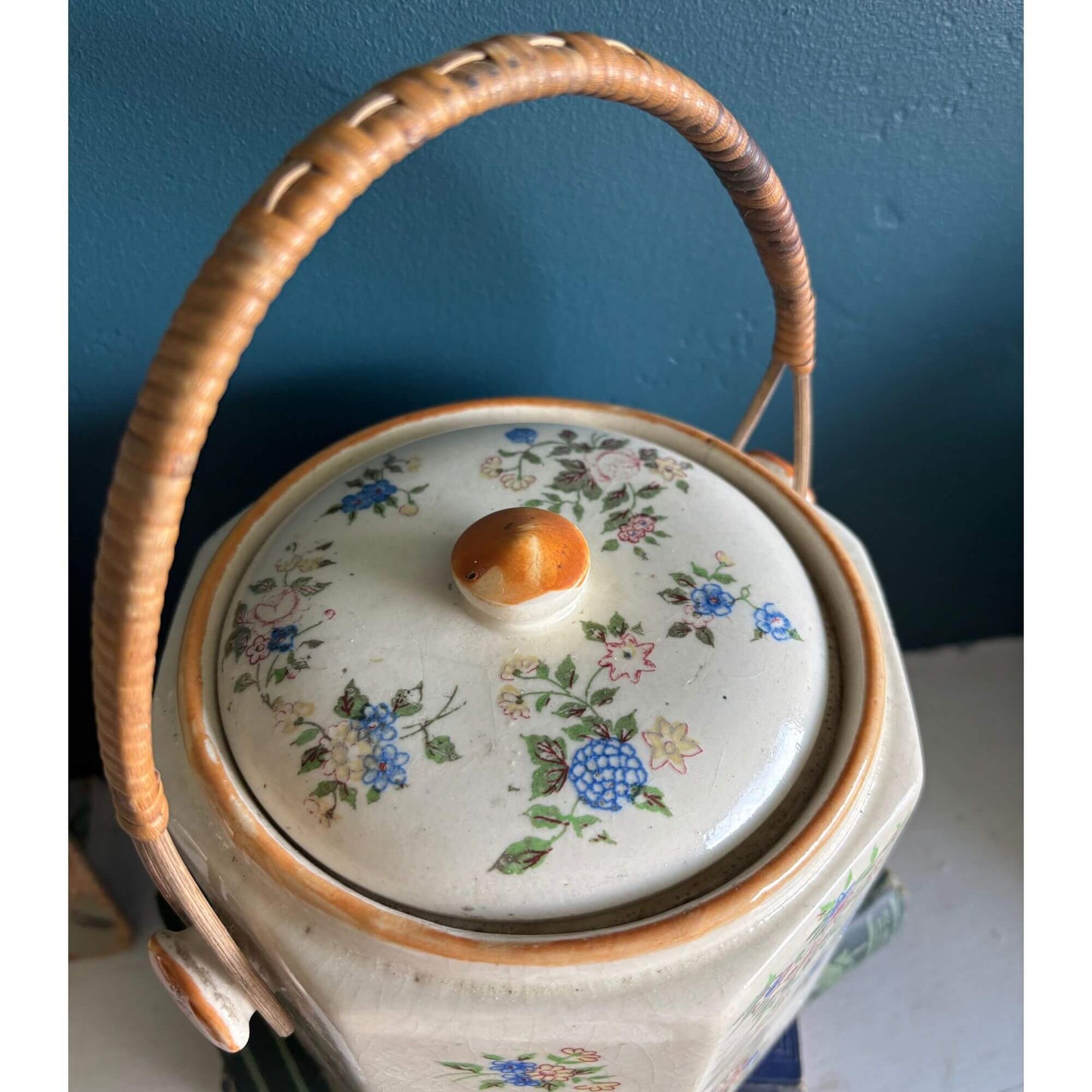 Vintage Japanese Biscuit Jar with Handle and Lid image 3