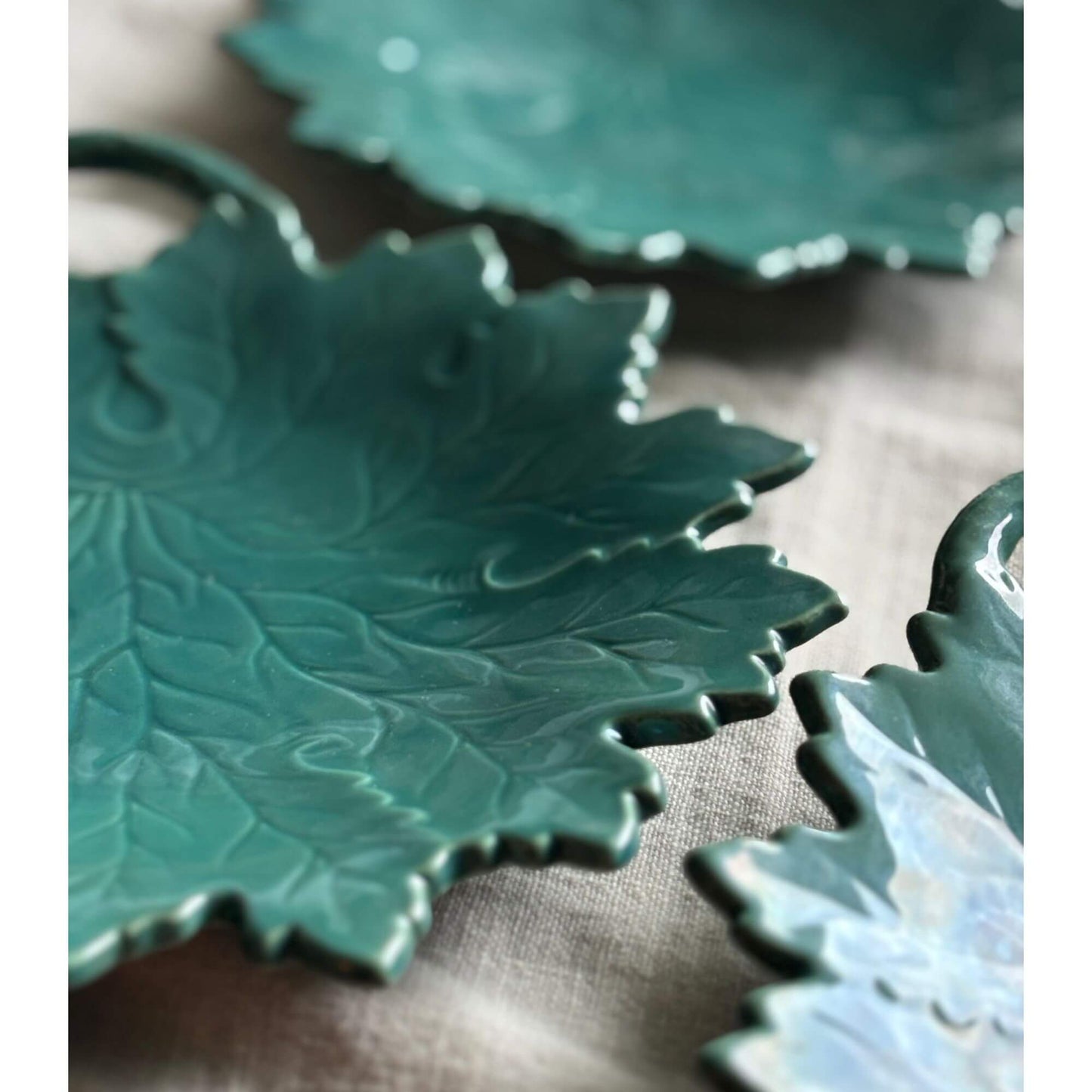 Vintage Green Leaf Plates Set of 4 with Handles image 2