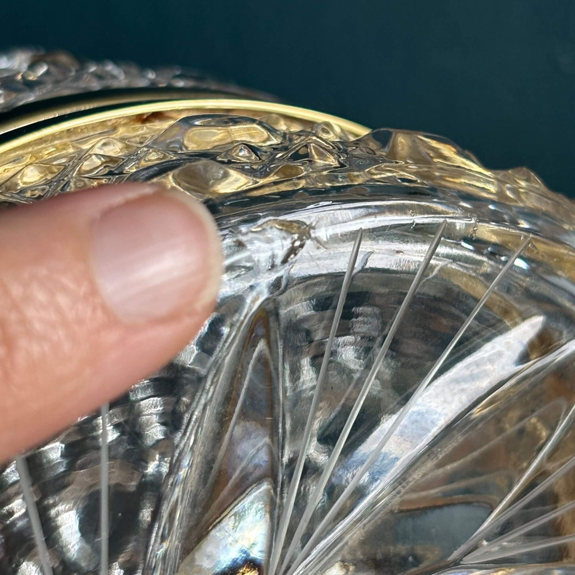 Vintage Jewelry Casket Button & Pinwheel Cut Glass w/ brass image 5