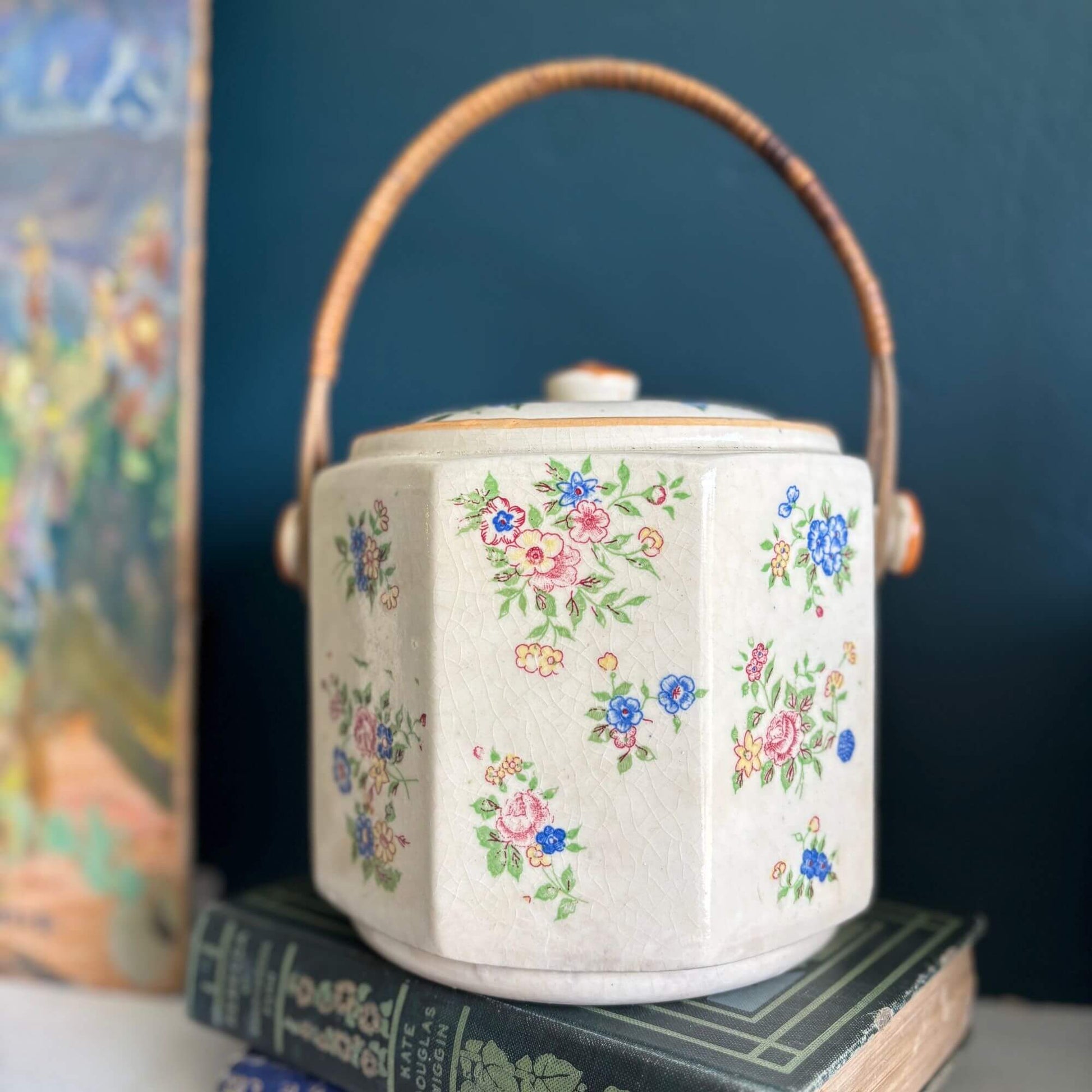 Vintage Japanese Biscuit Jar with Handle and Lid image 1