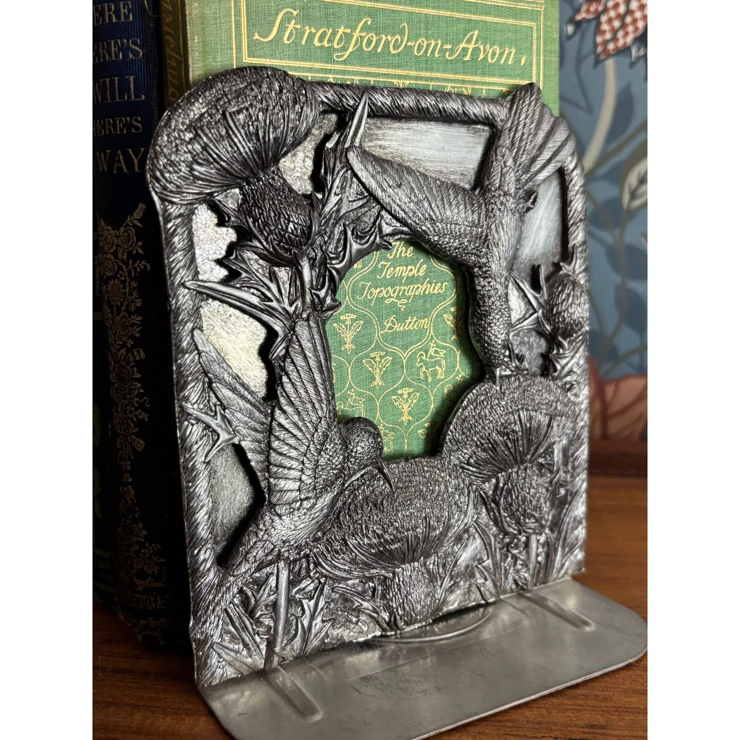 Vintage Pewter Hummingbird & Thistle Bookends image 0