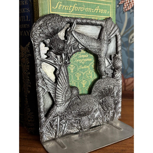 Vintage Pewter Hummingbird & Thistle Bookends image 0