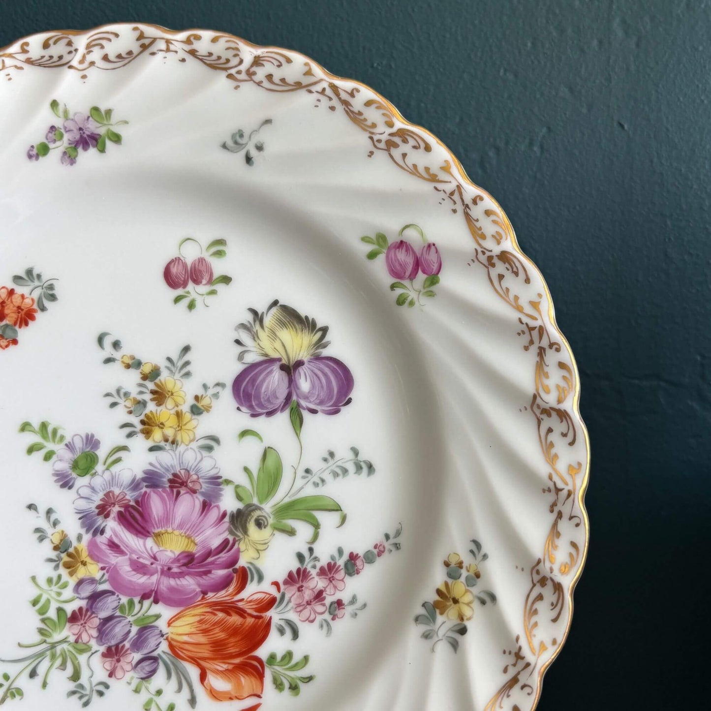 Vintage Dresden Plates Hand-Painted Flowers Scalloped Edge image 3