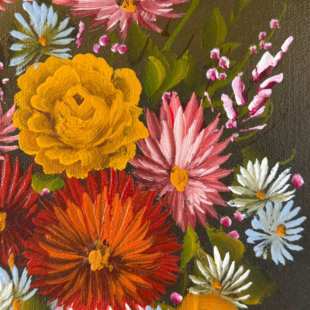 Vintage Signed Floral Oil Painting - Image 3