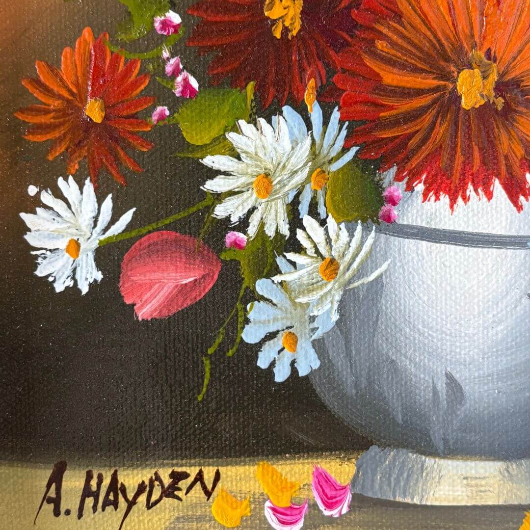 Vintage Signed Floral Oil Painting - Image 4